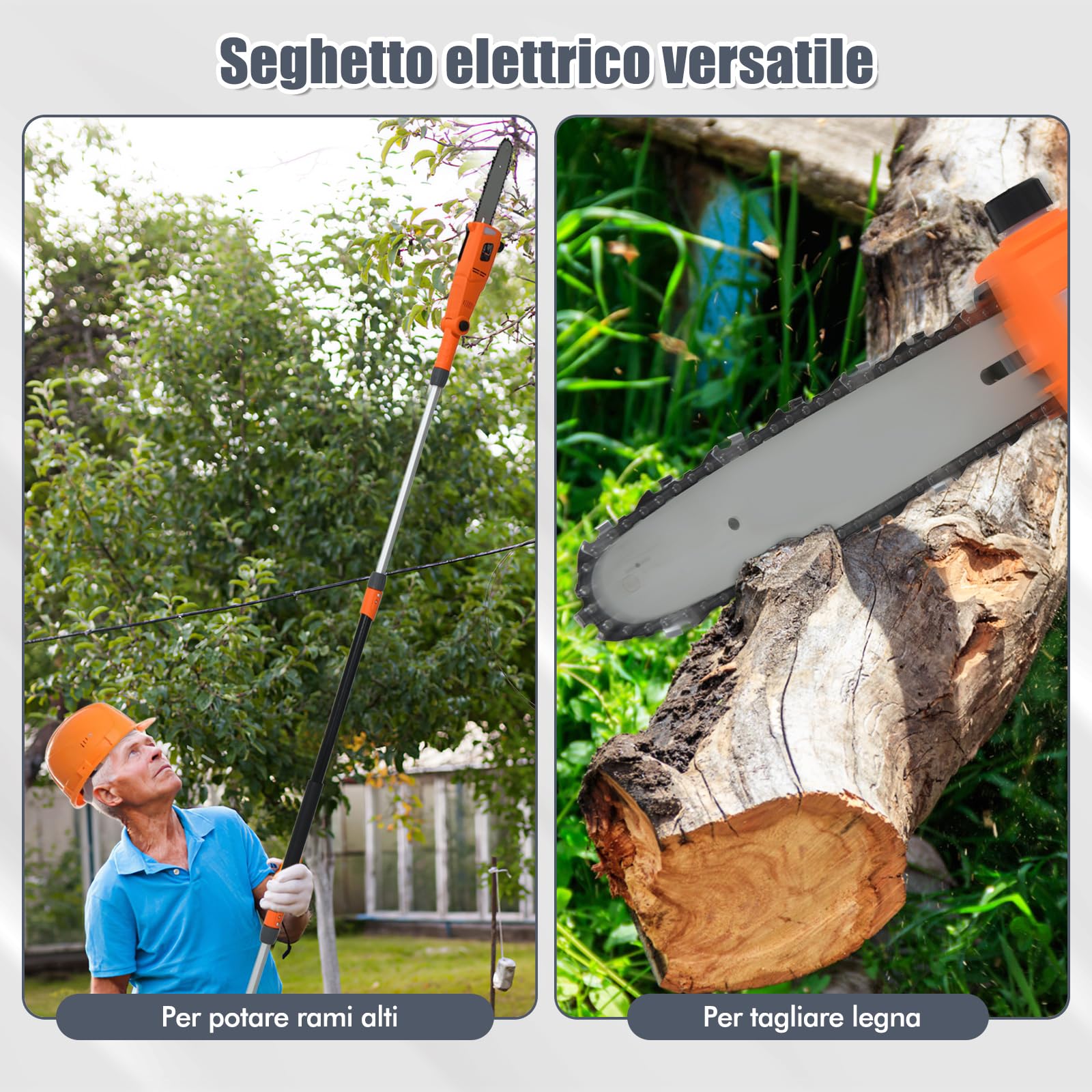COSTWAY Motosega Telescopica Elettrica da 212-286 cm, Motosega Multiangolare 11 m/s Potenza 750 W con Testa Regolabile e Asta in Alluminio Retrattile, Installazione senza Attrezzi