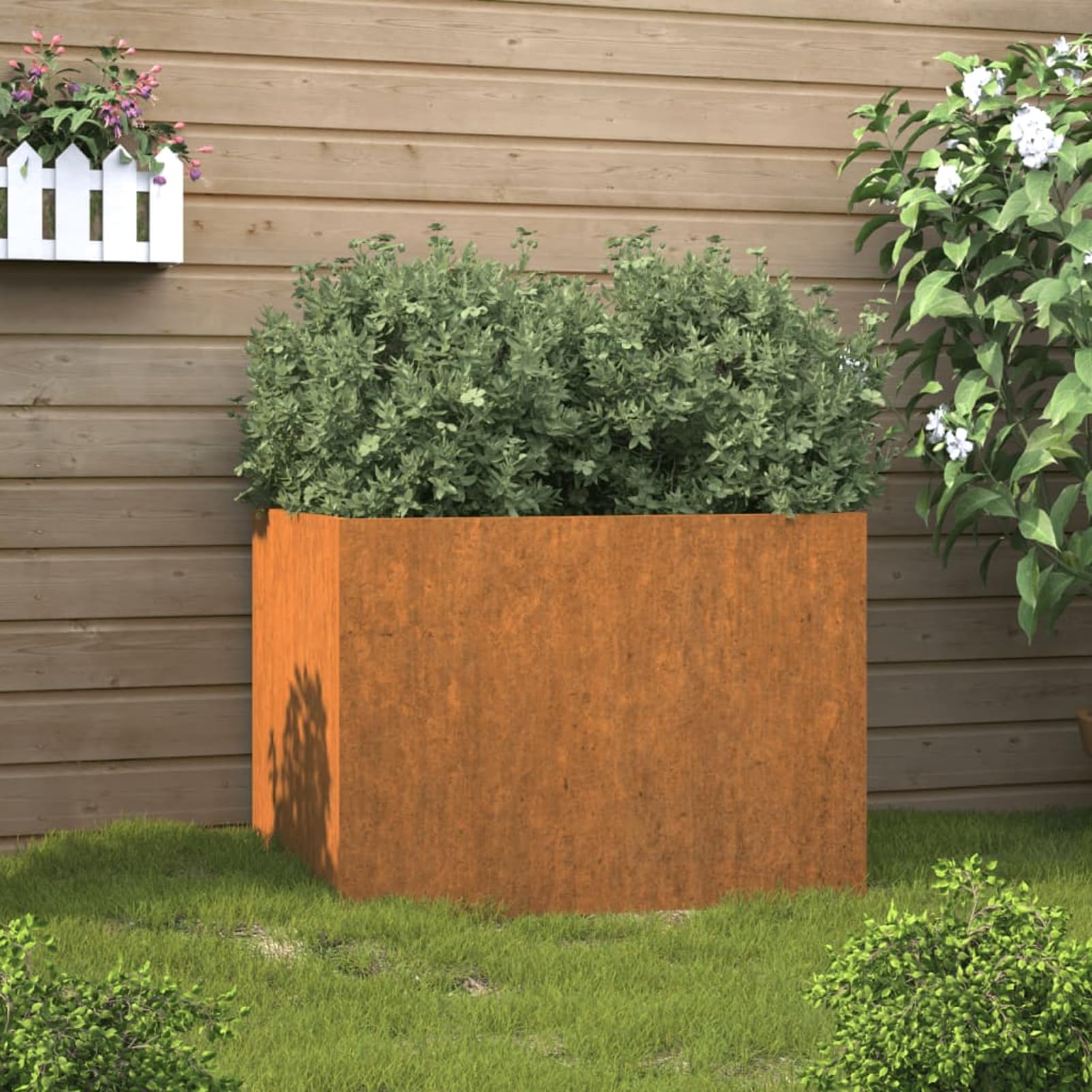 Homgoday Cortenstahl Pflanzkübel - Rostig, 62x47x46 cm, für Balkon und Terrasse Dekoration Blumenbeete, Blumenkästen Model821558