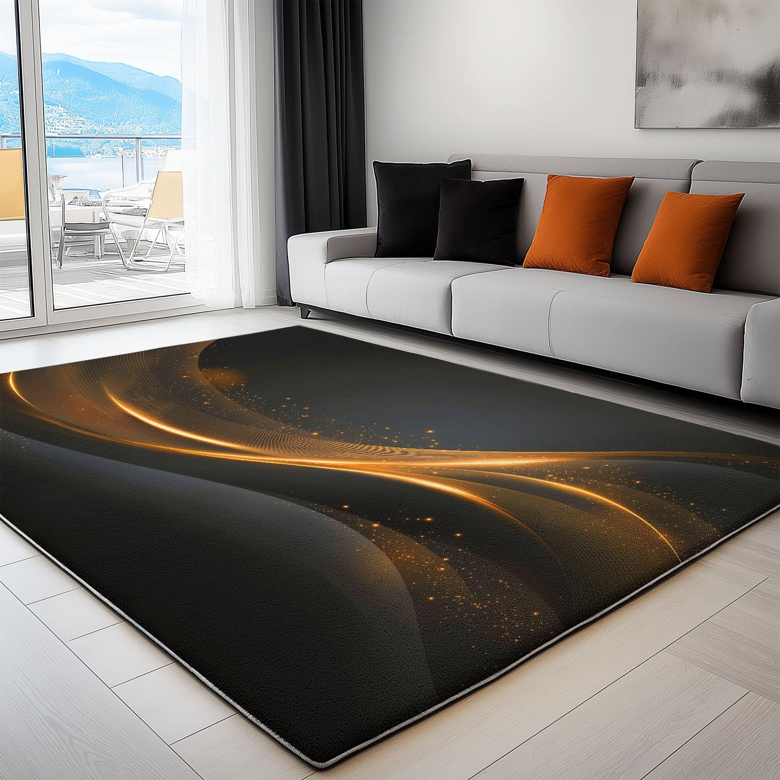 Alfombra minimalista moderna negra de 150x210 cm lavable