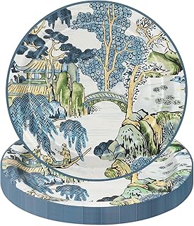 50 Pcs Vintage Chinoiserie Paper Plates Retro Farmhouse Oriental Disposa...