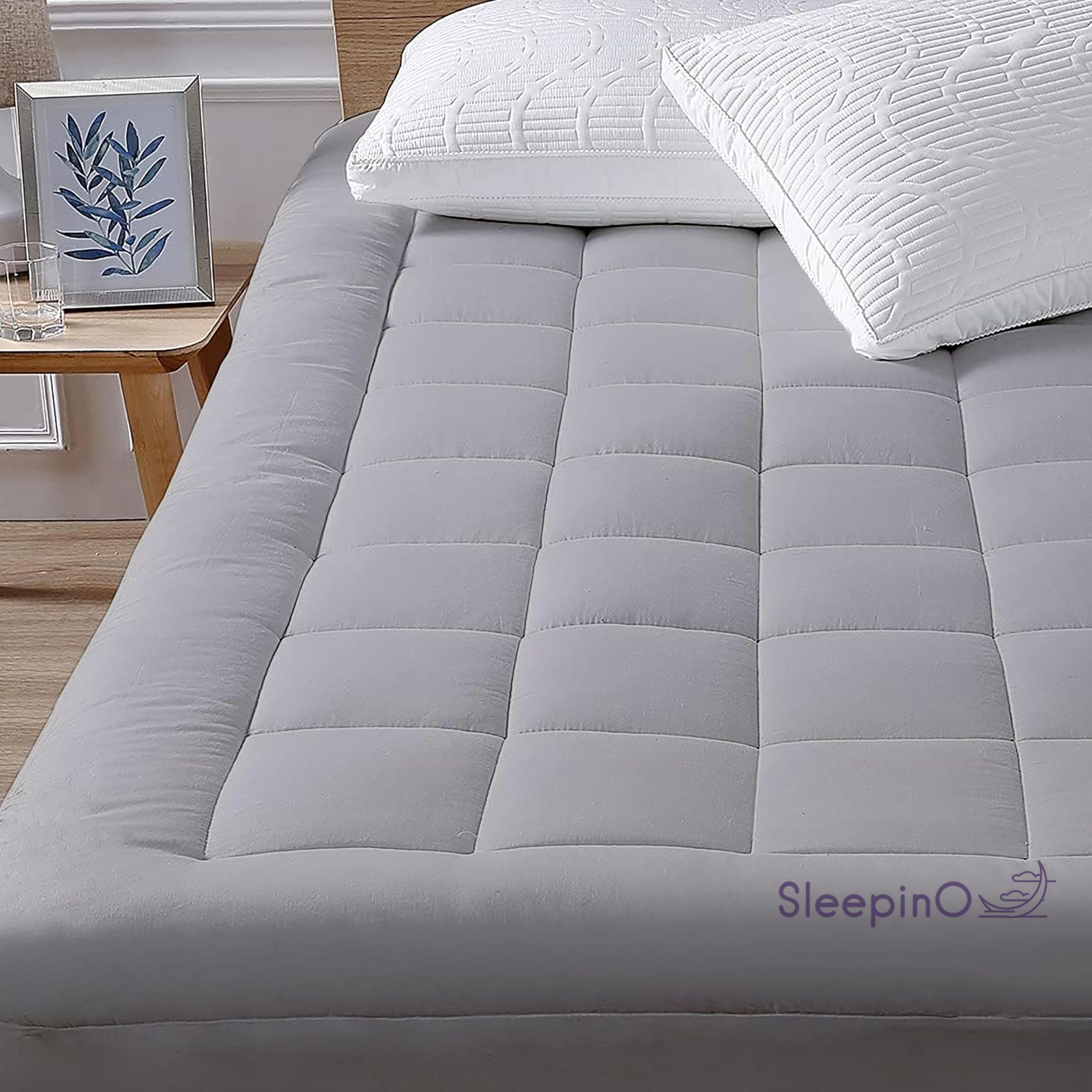 Sleepino Hotel Quality Mattress Topper Quilted Fluffy Premium Cotton Finished Mattress Pad 600-GSM Double Bed King Size 72 x 78 Inch Quilted Topper for Best Sleeping - (6x6.5 Feet_Silver Grey)