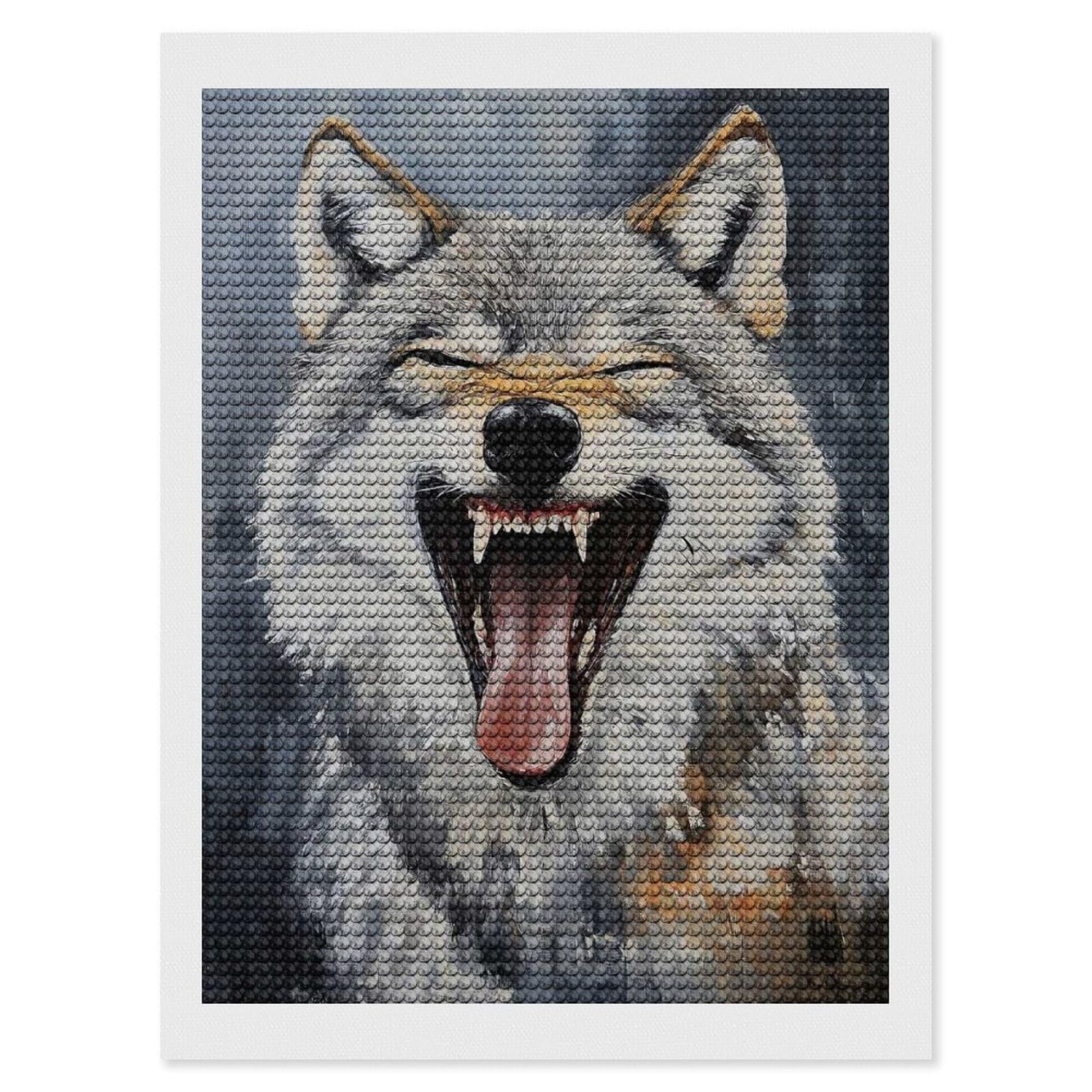 Junmoney Laughing Wolf Painting Diamond Painting Canvas Set 12"x16", for Adults, Bedroom Decor, Good for Quiet Evenings, Festive Craft Gift