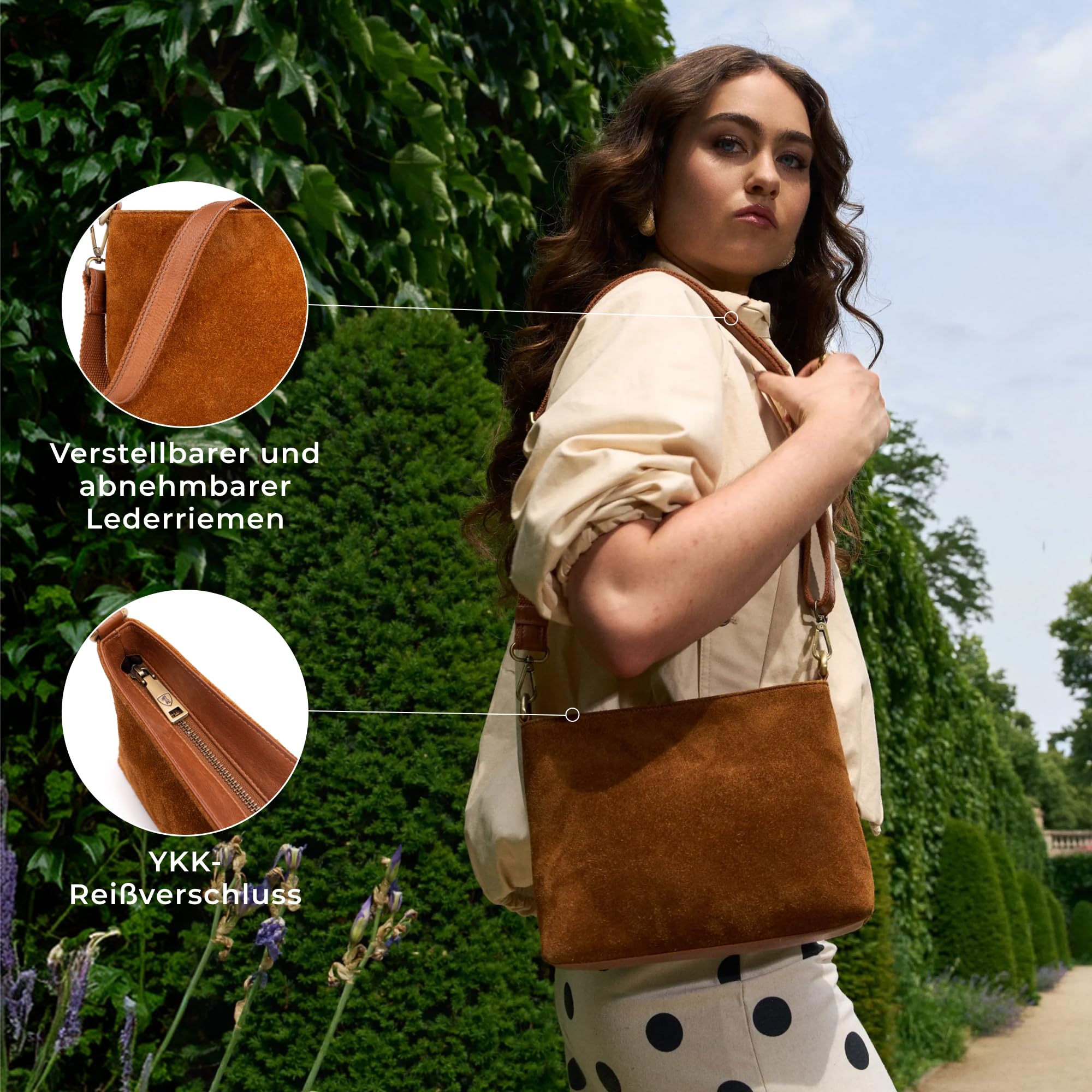 Berliner Bags Umhängetasche Mittelgroße Wildleder Marbella Vintage - Braun