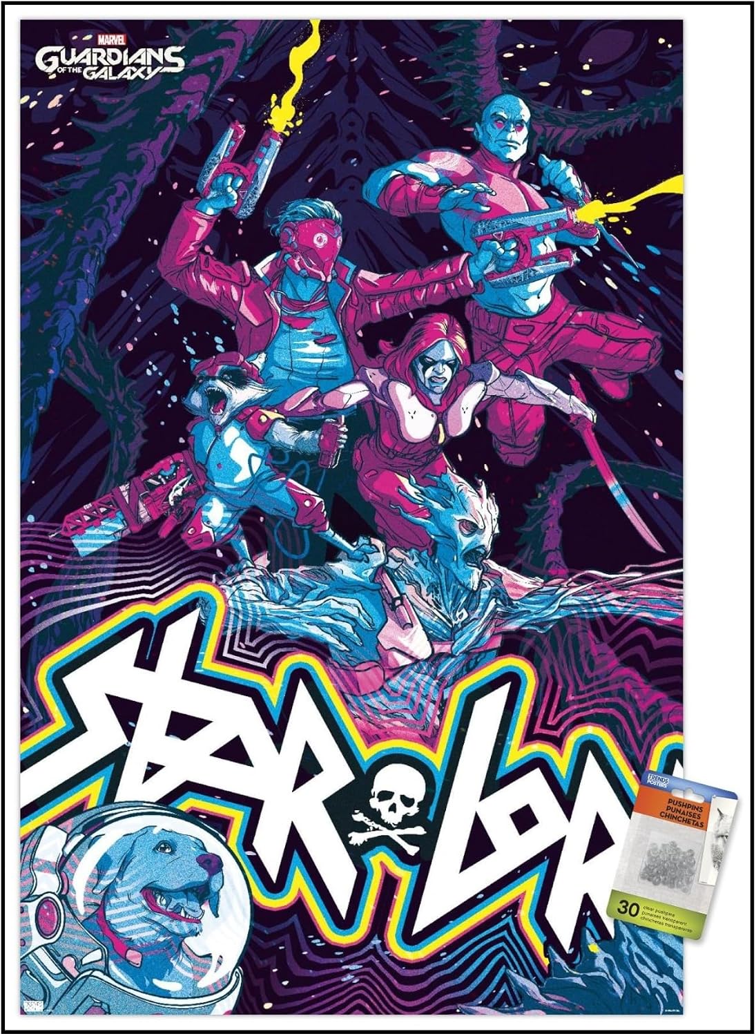 Trends International Marvel's Guardians of the Galaxy Video Game - Colorful Wall Poster, 22.37" x 34.00", Premium Poster & Push Pin Bundle