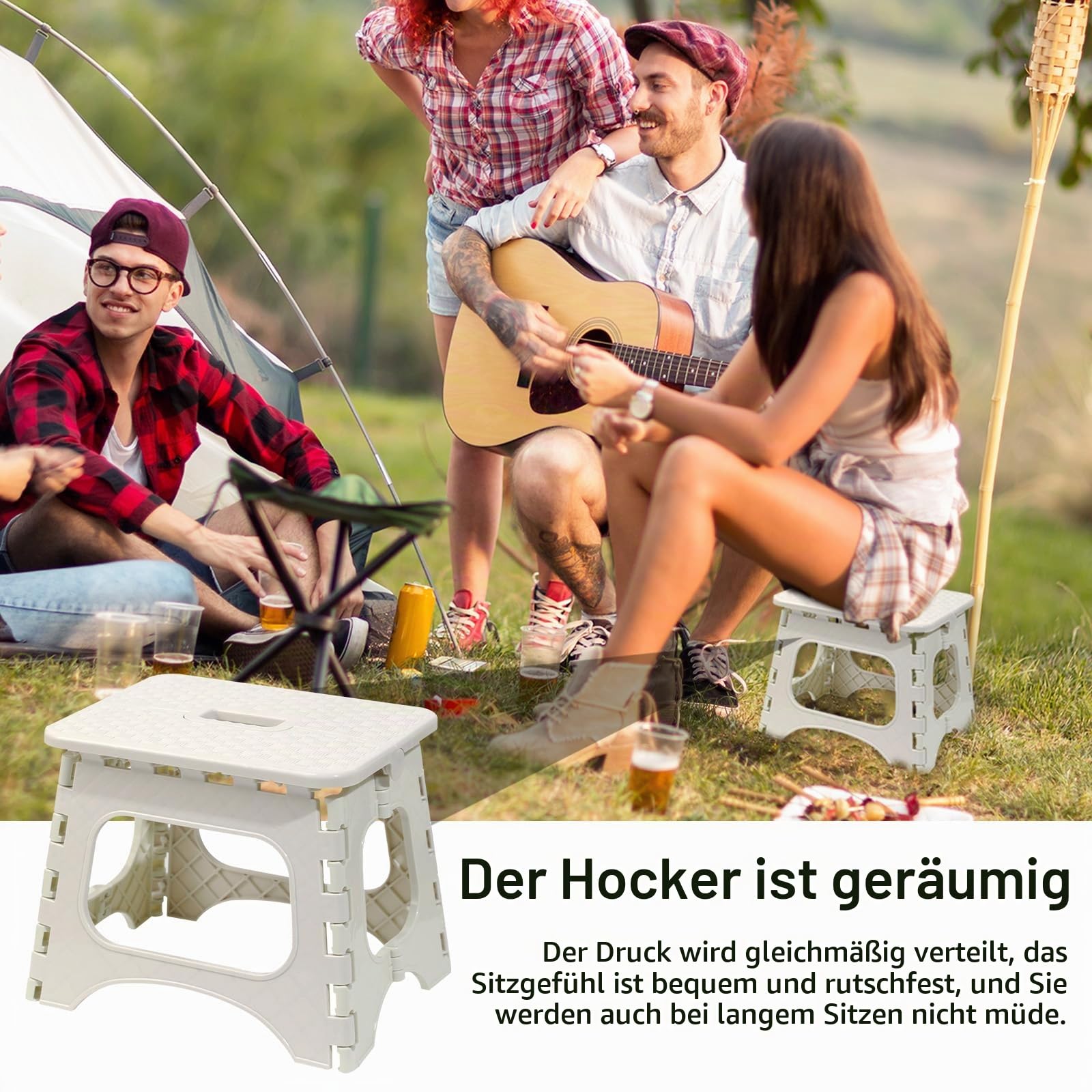 2 Stufen Tritthocker Klappbar mit Rutschfester Trittfläche für Kinder - Weißer Klapphocker 150kg Tragfähigkeit für Küche, Haus, Büro und Draußen