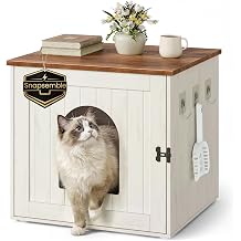 SONGMICS HOME Toolless Assembly Litter Box Enclosure, Cat House | Cat Washroom Furniture, Double Doors, Rustic White and Honey Brown, HOPU Collection UPCL233WJ04S