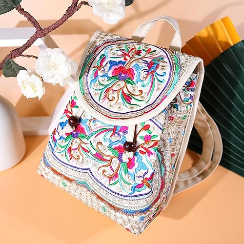 Miniatura 2 de Goodhan Vintage bordado mujeres mochila étnica viaje bolso hombro beige, Rosado, Mochilas Daypack