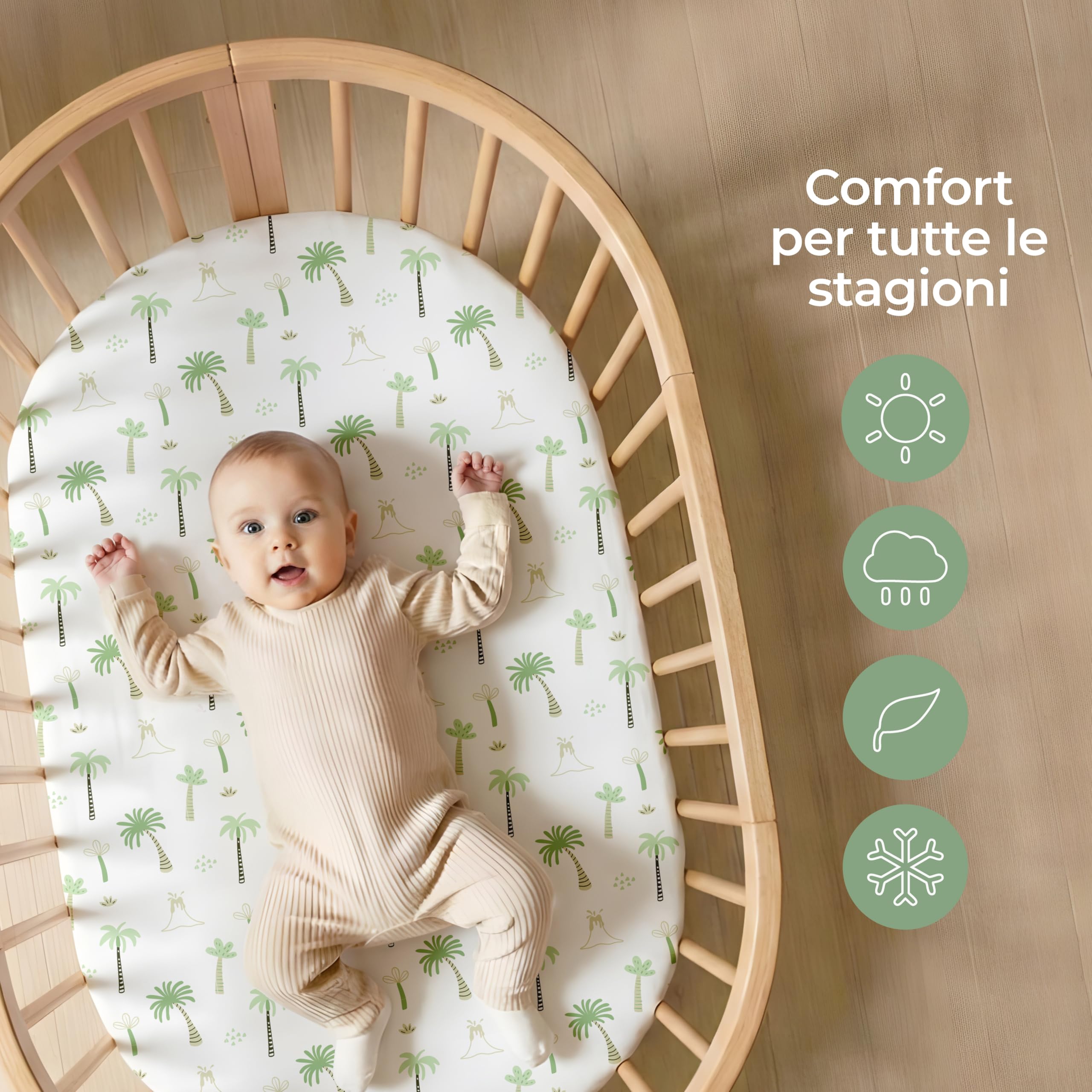 Dreamzie Set 2 Lenzuola Culla 40x80 Cotone - Lenzuolo Con Angoli, Oeko-Tex Certificato - Per Carrozzina E Passeggino Neonato - Dinosauro Bianco/Verde Salvia