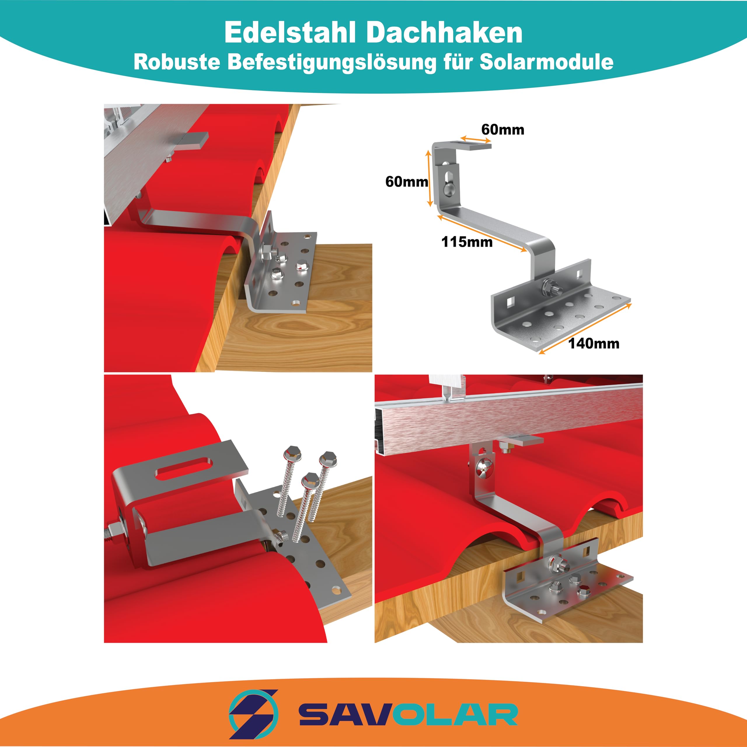 Kit de montage pour 2 panneaux - Crochet de toit en acier inoxydable - Profilés en aluminium - Compatible avec les panneaux solaires de 30 à 40 mm