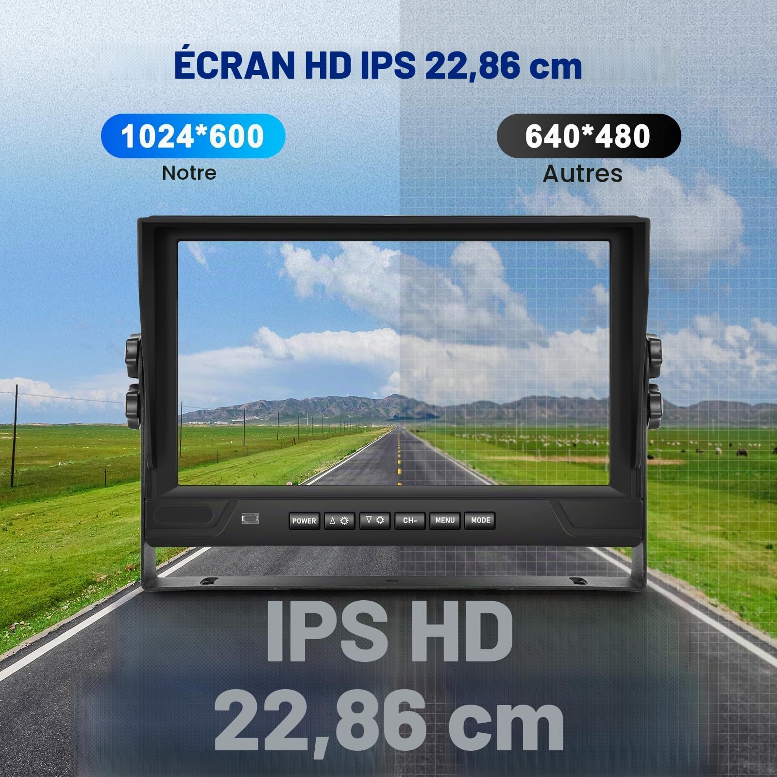 Caméra de Recul pour Voiture 1080P avec 4 Écrans Divisés Moniteur 9 Pouces, supportant 4 Caméras DVR/IP68/Vision Nocturne pour Camion, Camping-Car, Remorque, avec Câbles 2x10 M et 2x20 M