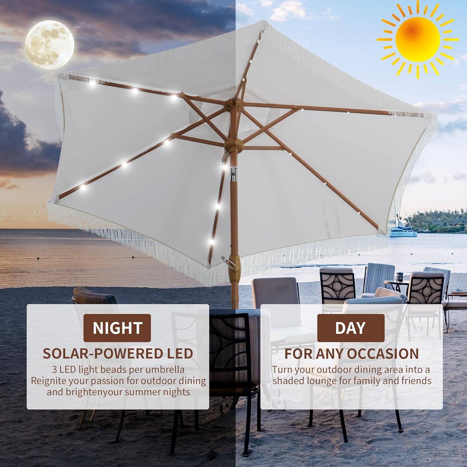 GDY 7.5FT Patio Umbrella Outdoor Table Umbrella(Optional with Light or Base), Market Umbrella with Crank for Garden, Lawn, Deck, Backyard & Pool