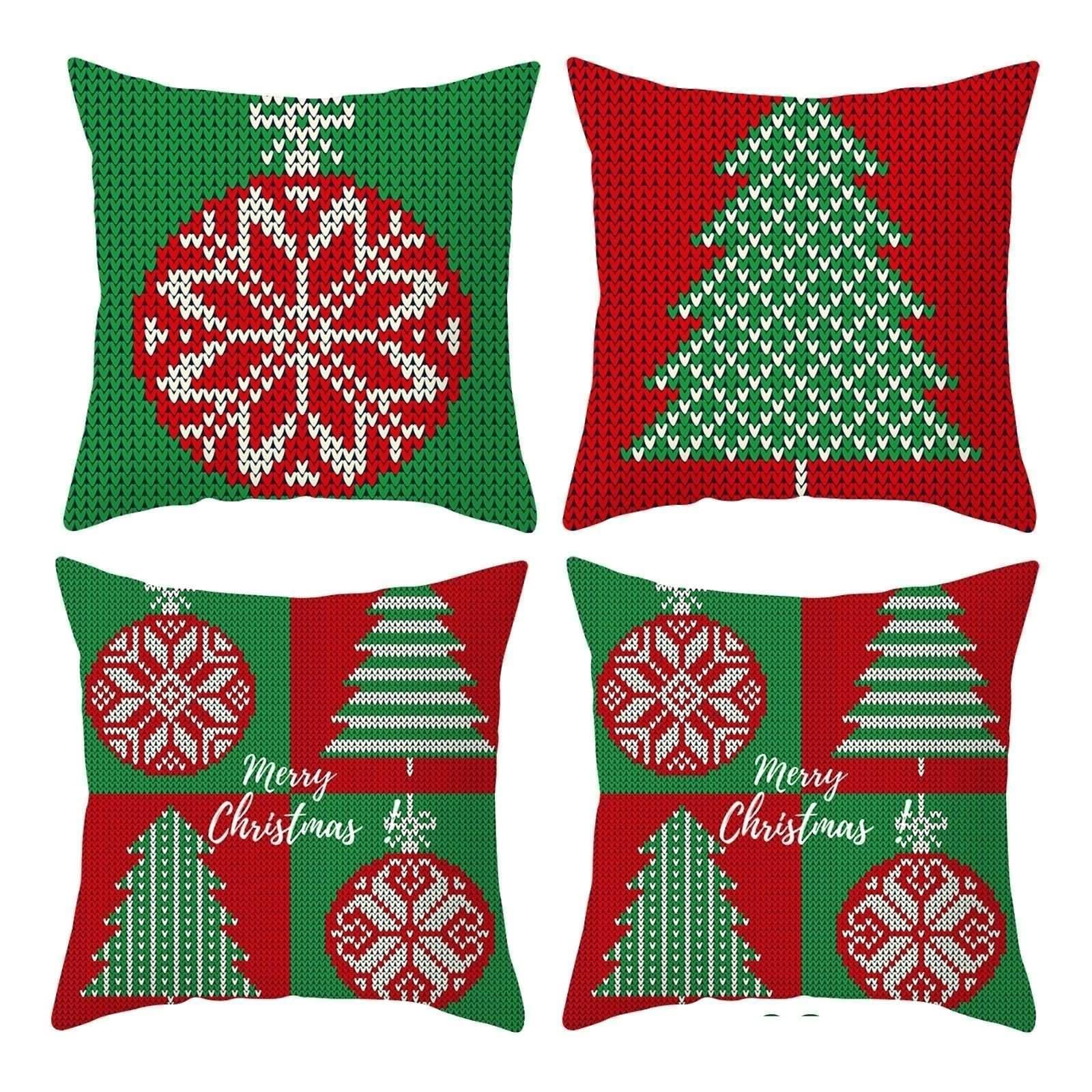 Housse de coussin en polyester rouge et blanc de qualité supérieure, lot de 4