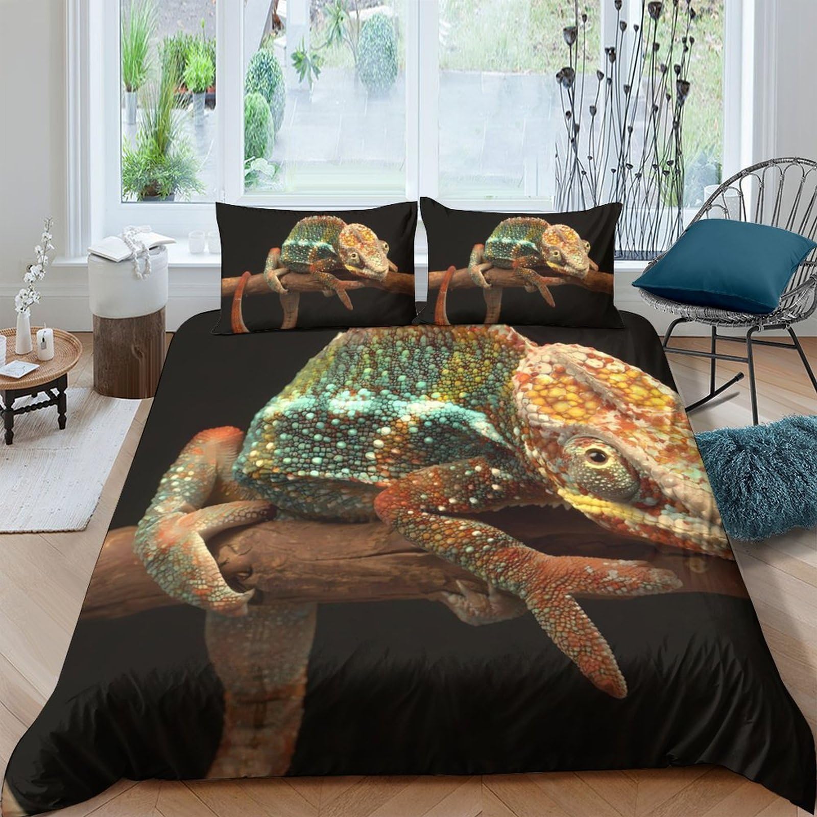 Ctjqhvkz Style-3 3D Printed Chameleon Fitted Sheet Microfiber Soft Breathable Reptile Bed Cover For Bedroom Dorm Mattress Protection Decor Single（135X200cm）