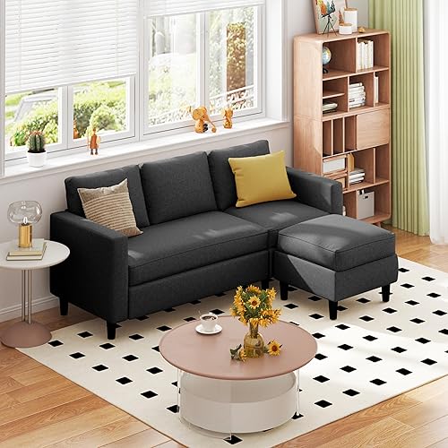 SUNLEI 73.6" Modular Sectional Sofa, Comfy Cloud Couch with Movable Ottoman Deep Seat L Shaped Modular Sofa, Sectional Couches for Living Room and Apartment, Black