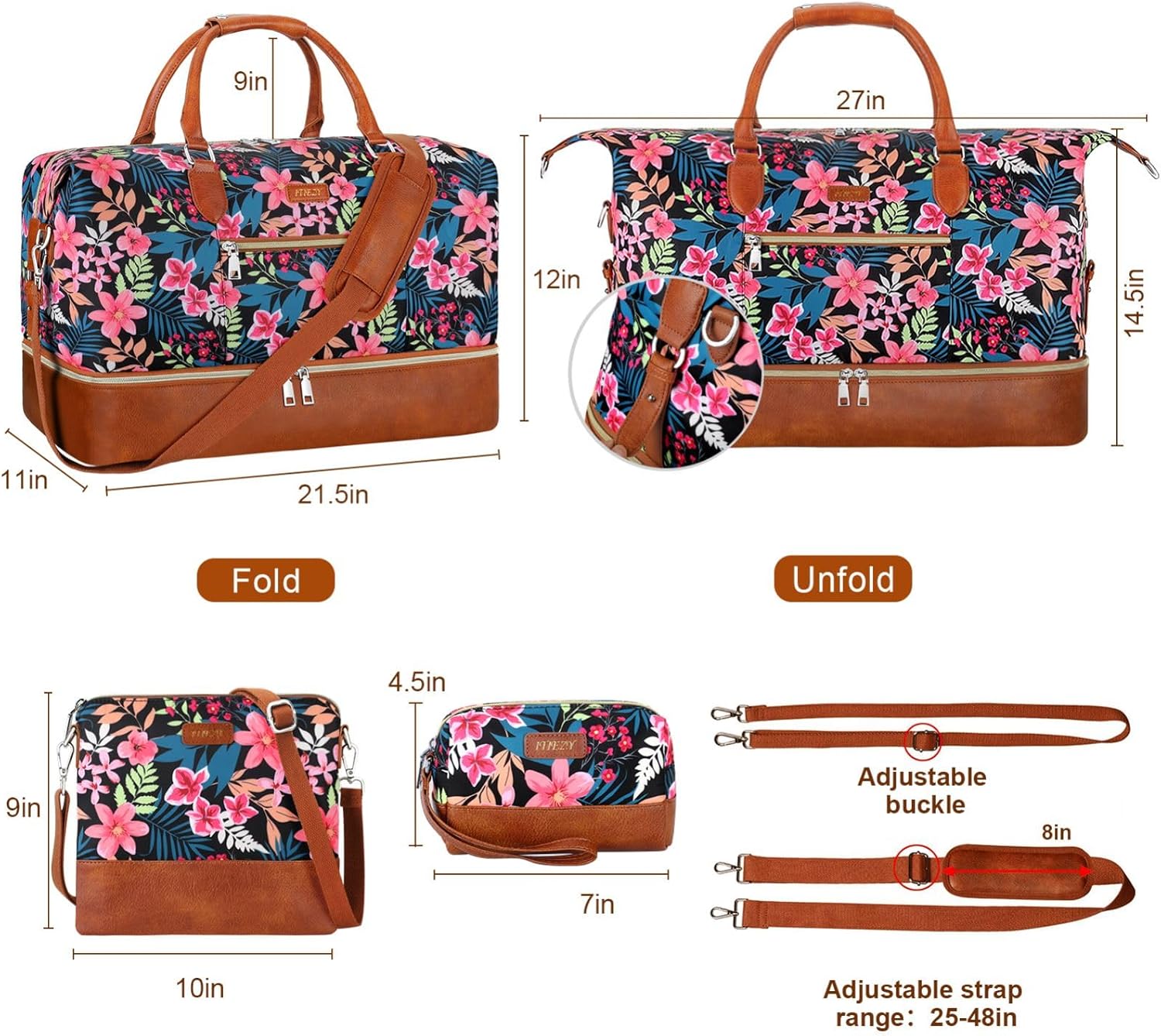 Weekender Bag for Women, Travel Duffel Bag Carry On Overnight Bag with Shoe Compartment Large Nylon Travel Weekend Tote Bag - Image 7