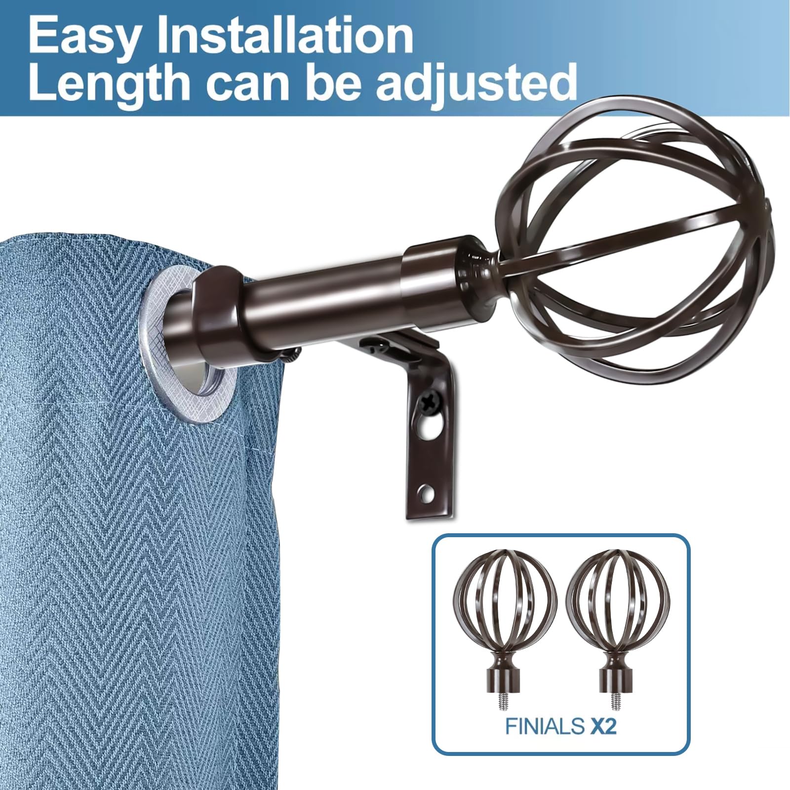 Urbanest Steel Cage Ball Window Drapery Curtain Rod Set (Bronze 48