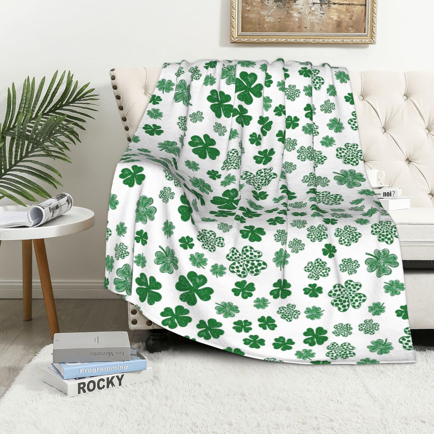 St Patricks Day Blanket Shamrock Blanket Throw Lucky Spring Green Clover Shamrock Plush St Patricks Blankets for Bed Couch Sofa Irish Gifts for Women 50"x60"
