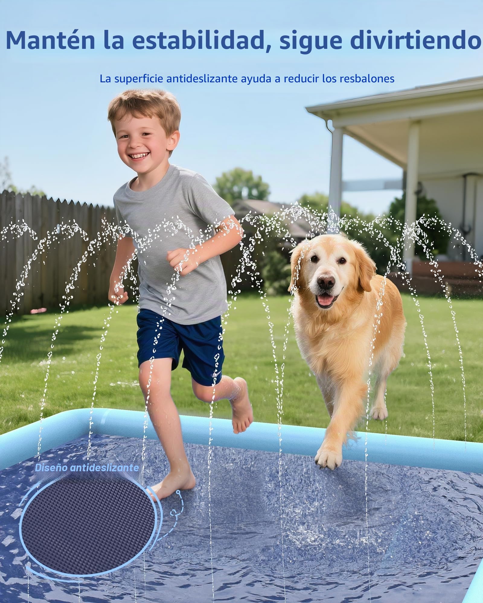 Piscina Chorros Niños y Perros, Splash Pad Perros con Borde Reforzado, Juegos de Agua para Niños Diseño Antideslizante, Juguete de Agua de Verano para Jardín y Exteriores (170CM)