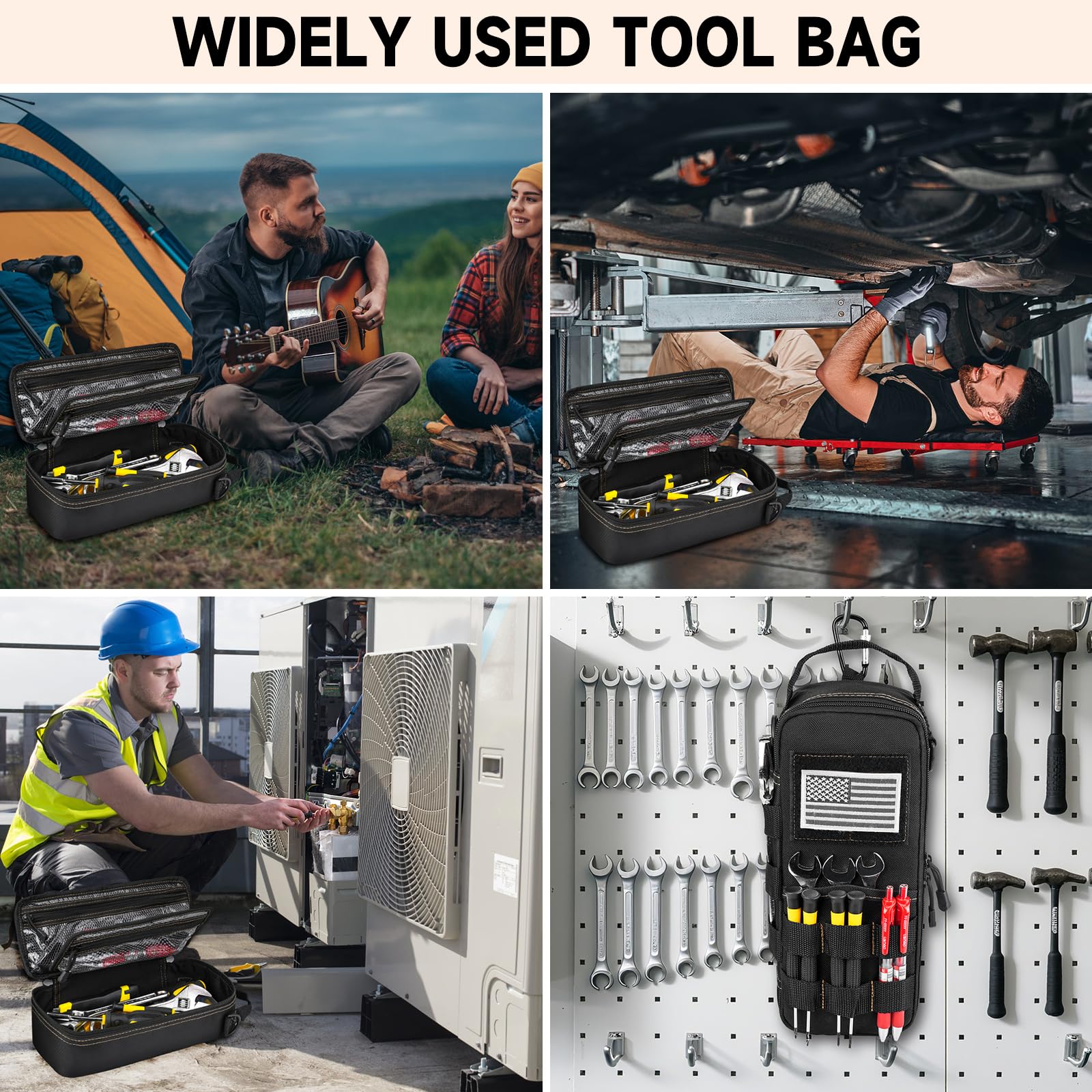 Petits Sacs à Outils Robustes pour Hommes avec Mousqueton,Pochette à Outils Tactique,étui de Rangement Portable Utilitaires avec Bandoulière pour EDC,Camping,Voyage en Voiture,électriciens