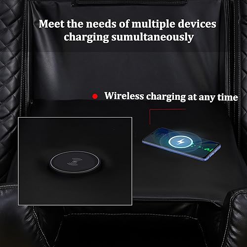 Miniatura 5 de Juego de 3 piezas para sala de estar, sofá reclinable eléctrico de cuero con puertos USB, iluminación LED y portavasos, asientos de cine en casa