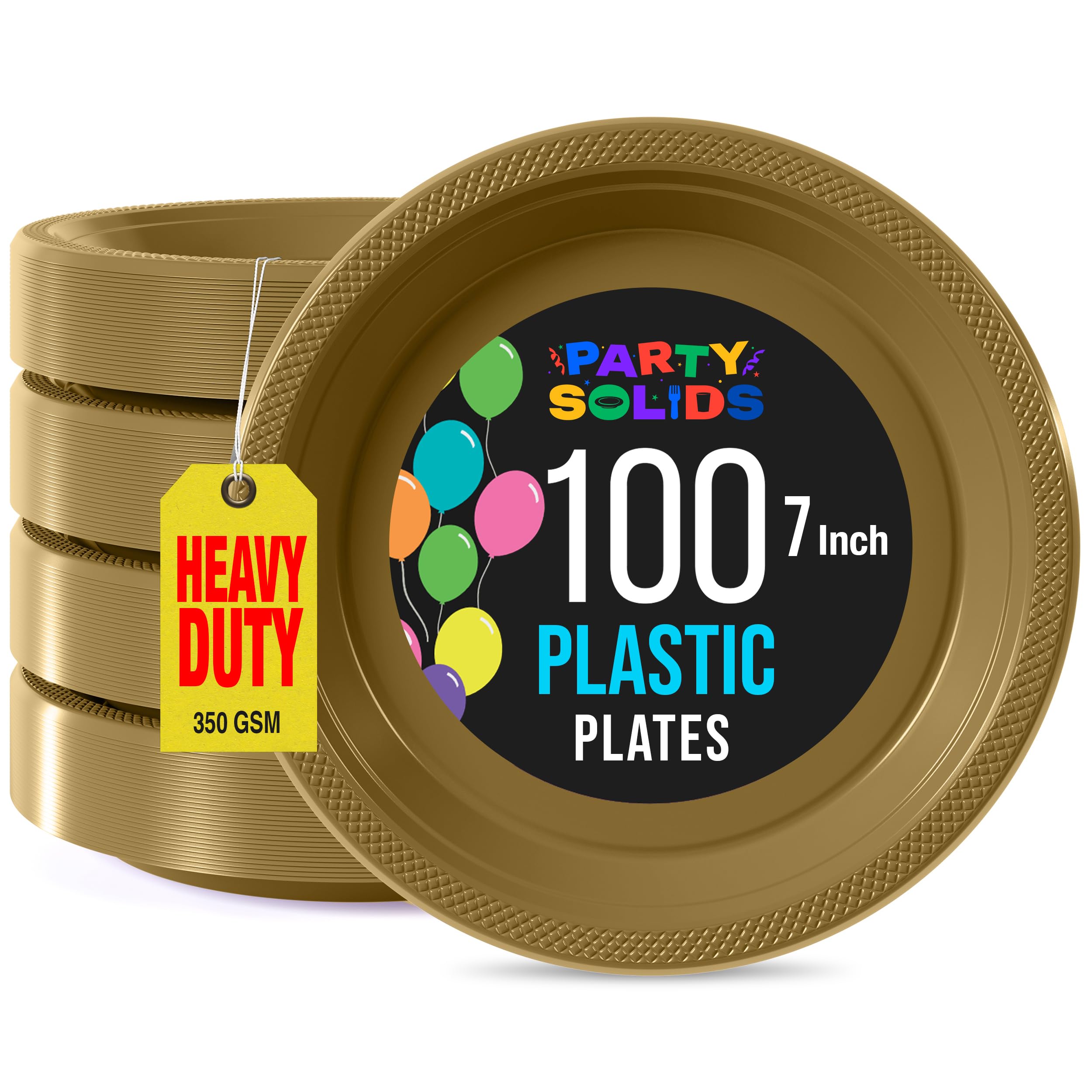 Party Solids Gold Plastic Plates For Party 7" Gold Disposable Plates Heavy Duty 100 Pcs Plastic Dinnerware Sets Heavy Duty 350 GSM Disposable