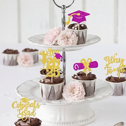 Miniatura 339 de Paquete de 24 adornos dorados para cupcakes de graduación 2025 con purpurina So Proud of You Done Diploma Graduation Cap Cupcake Picks Class of 2025