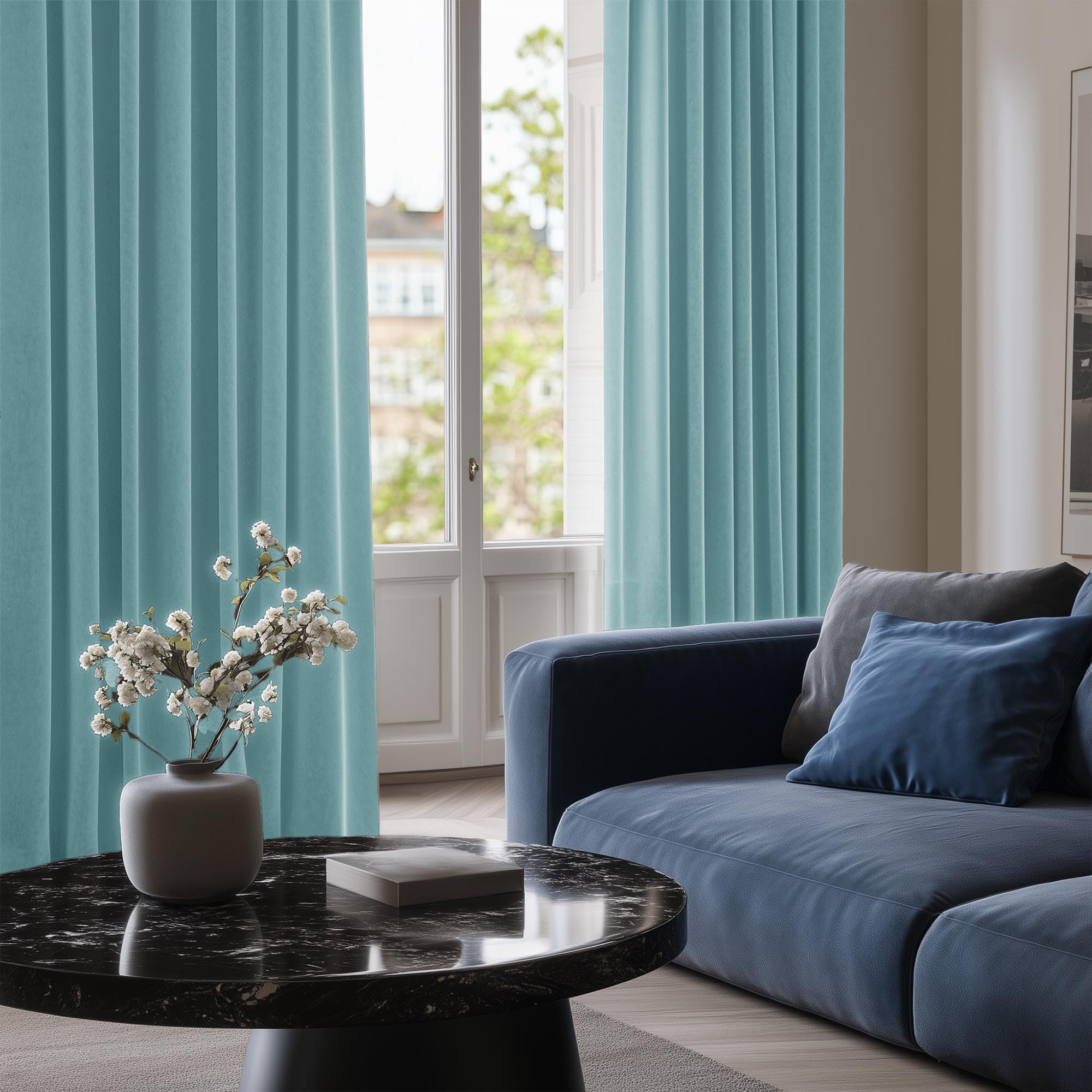 Deconovo Tende Oscuranti per Interni 2 Pezzi 138 CM Altezza, Tende Termiche Isolanti con Occhielli per Soggiorno Moderne, 107x138 CM (Larghezza x Altezza), Azzurro