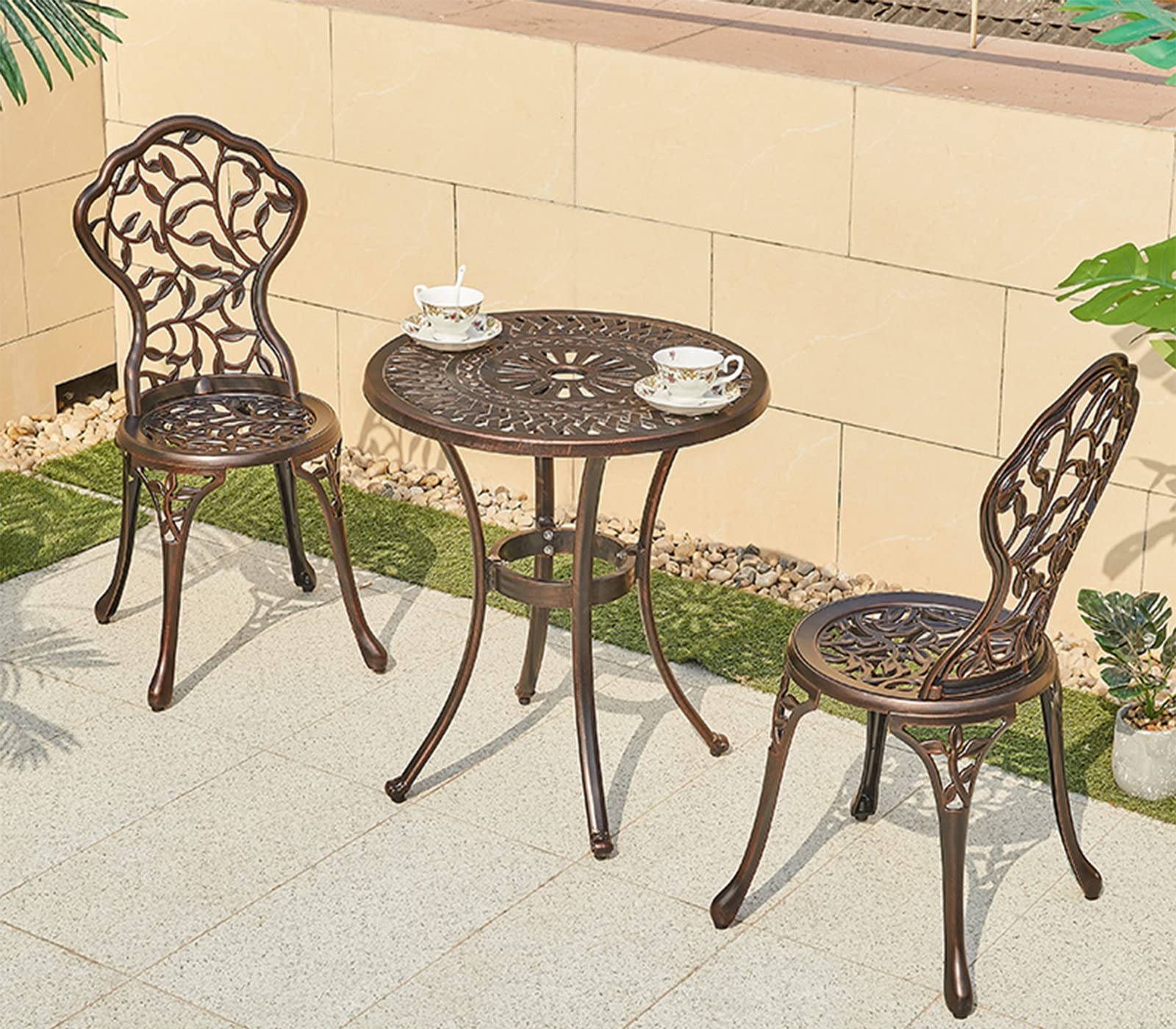 Set da bistrot in Alluminio pressofuso da 3 Pezzi Set da bistrot per Patio Esterno, Set Tavolo e sedie per Portico Anteriore, Balcone, Cortile