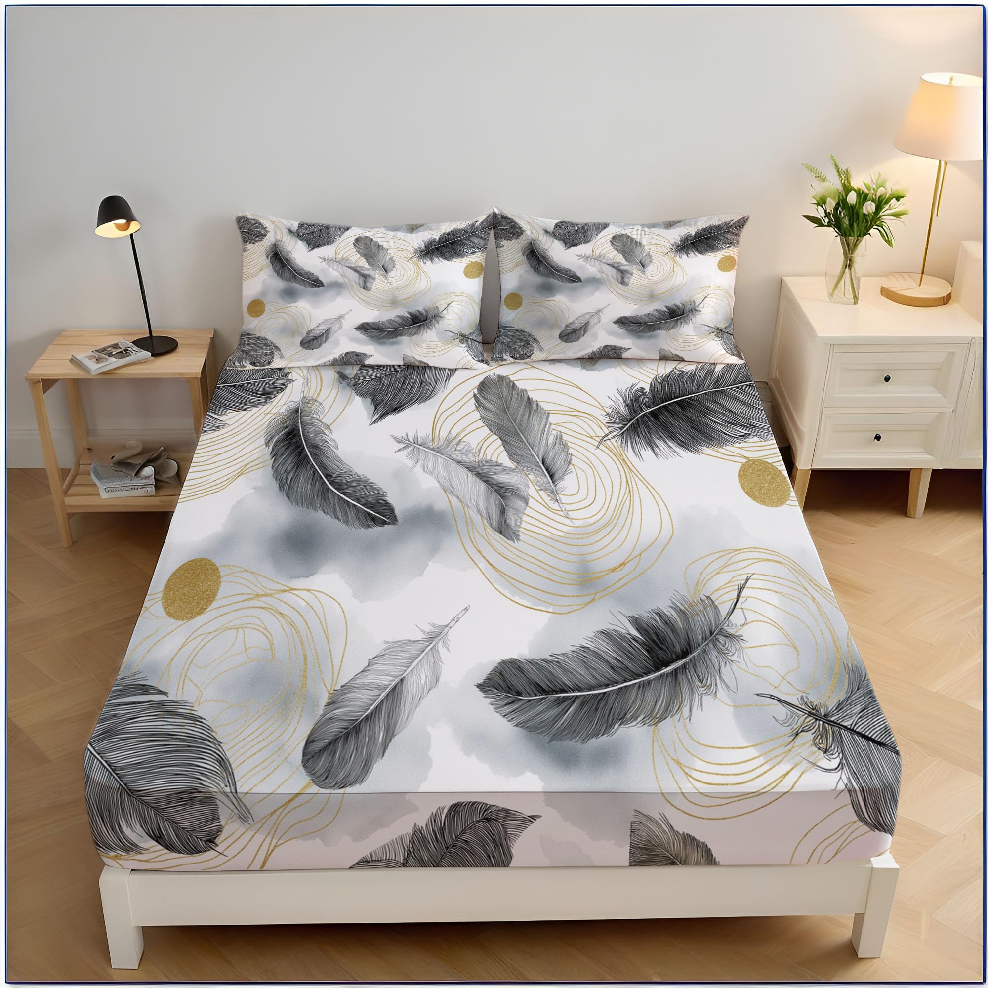Drap housse microfibre 180x200 cm pour matelas épais imprimé bohème gris