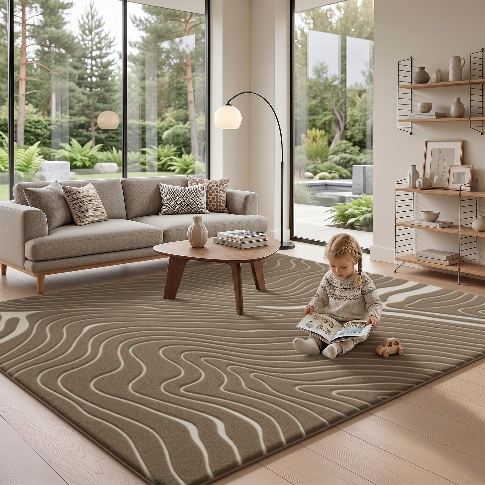 Treeboy Teppich Wohnzimmer 160x230 Kaffeebeige Groß Schlafzimmer Carpet Rug | Kurzflor Flauschig Waschbar Antirutsch Rugs Modern Kinder Teppiche Gegend 3D Abstrakt für Kinderzimmer Mädchen Jugendzimmer