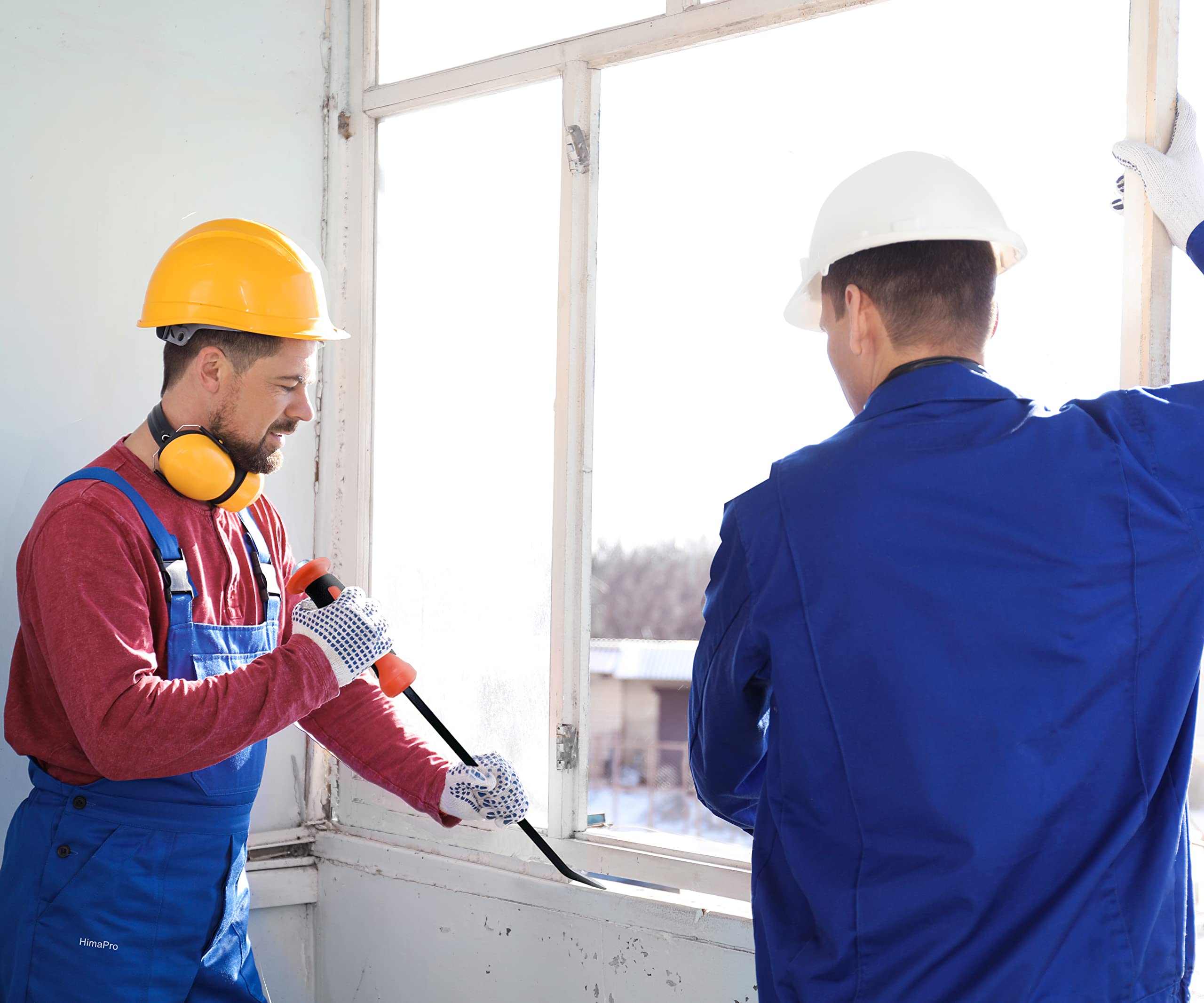 HimaPro Schwerlast-Werkzeughebel-Set mit abgewinkelter Spitze, 4-teiliges Brecheisen-Set mit Schlagkappen und Handschutz, Industriestahl – ideal zum Hebeln, Abkratzen, Anheben und Ziehen