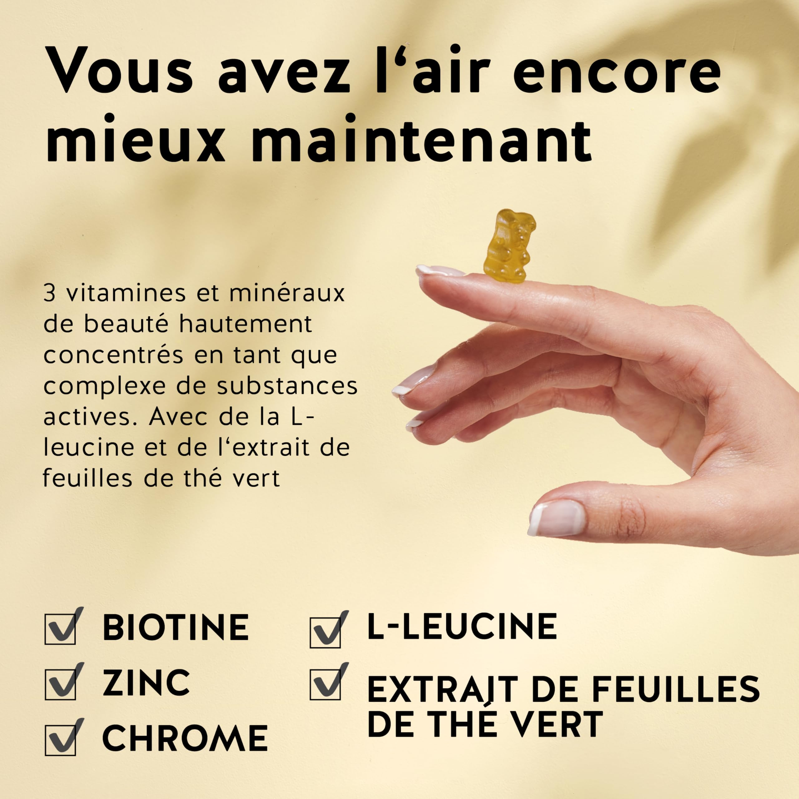 Gummies Complexe de Nutriments – Concentré De Minceur Gummies Avec Chrome, Biotine, Zinc, L-Leucine & Extrait De Thé Vert – 60 unités (1 mois), Vegan, Sans Sucre, Bears With Benefits
