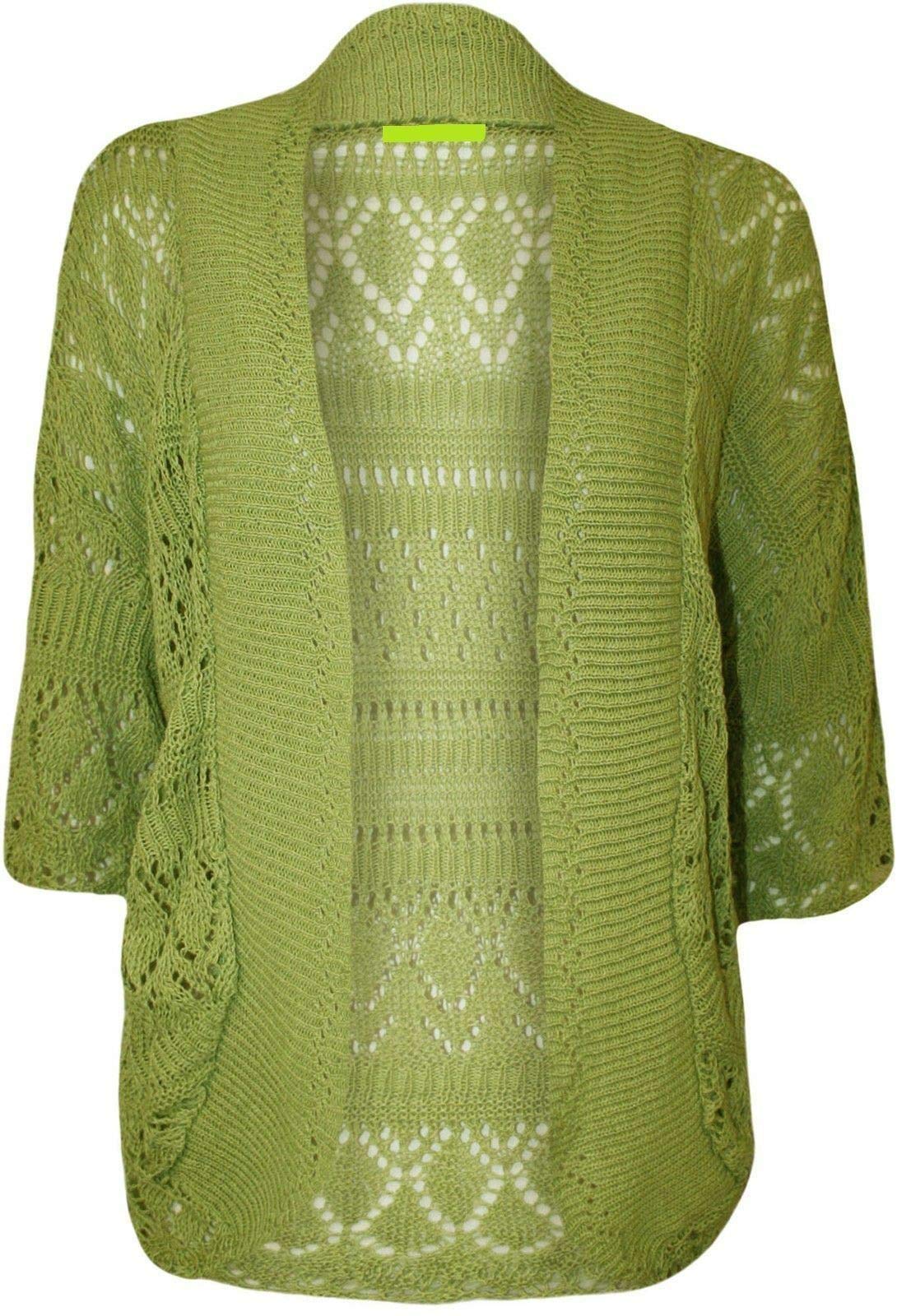 Zee Fashion Women's Lime Knitted Bolero Crochet Shrug Open Cardigan Plus Size Uk 8-30