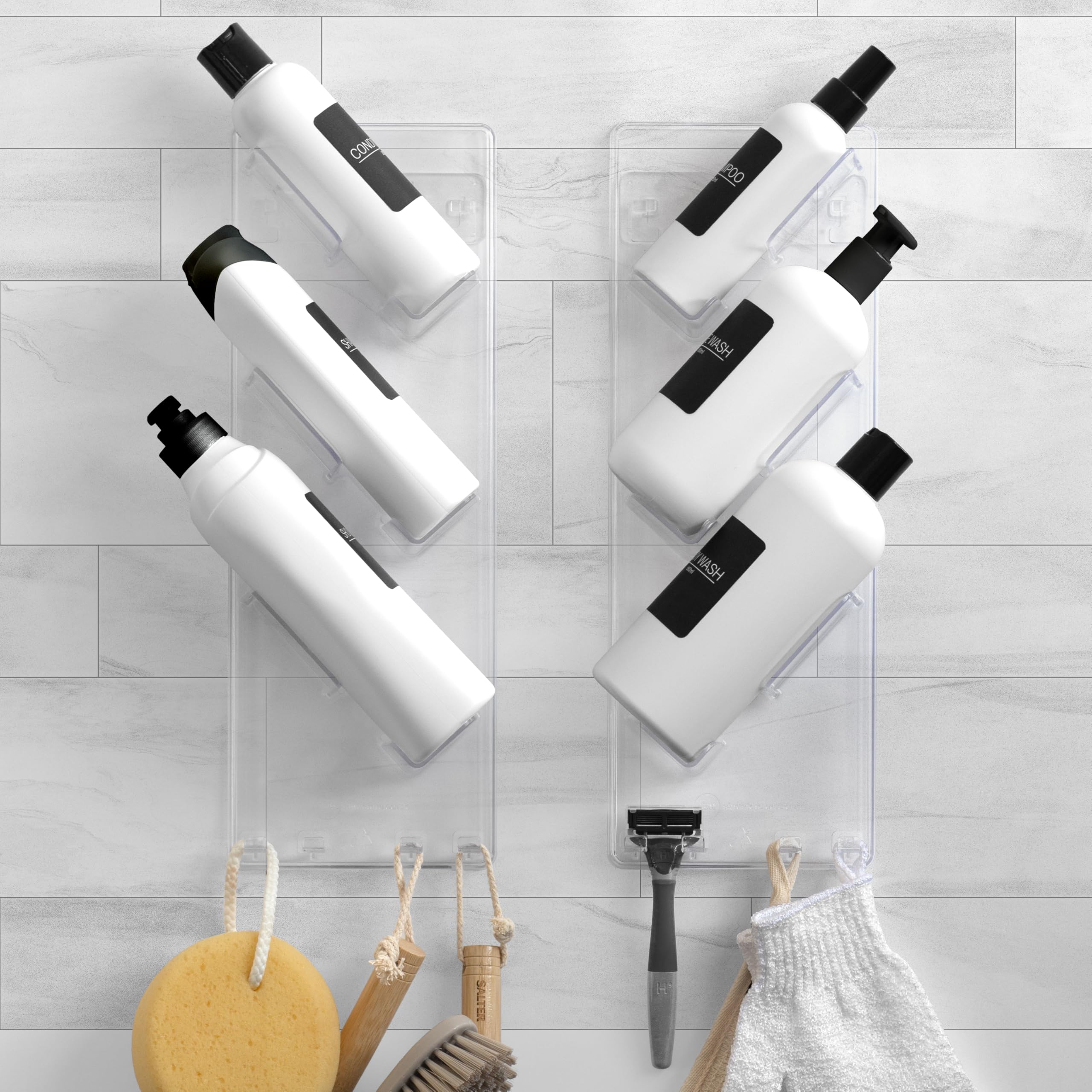 S.b.weston Clear Shower Caddy 3XL (2 Pack) - Rustproof, No Drilling, No Suction Cups - Stores & Organises Large Shampoo & Conditioner Bottles - Bathroom Storage Rack