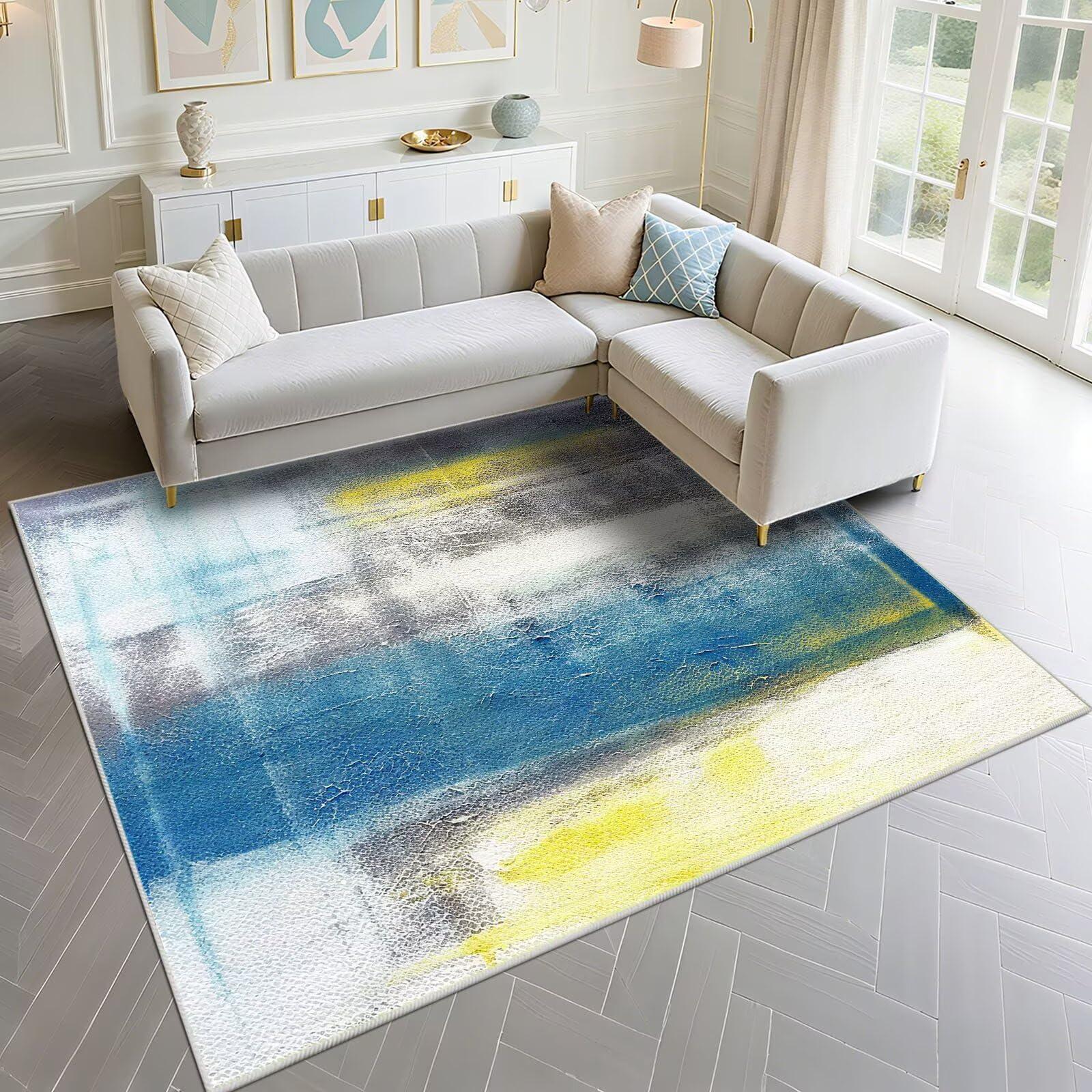 Tapis extérieur balcon 70x100cm bleu gris d'entrée abstrait pour couloir