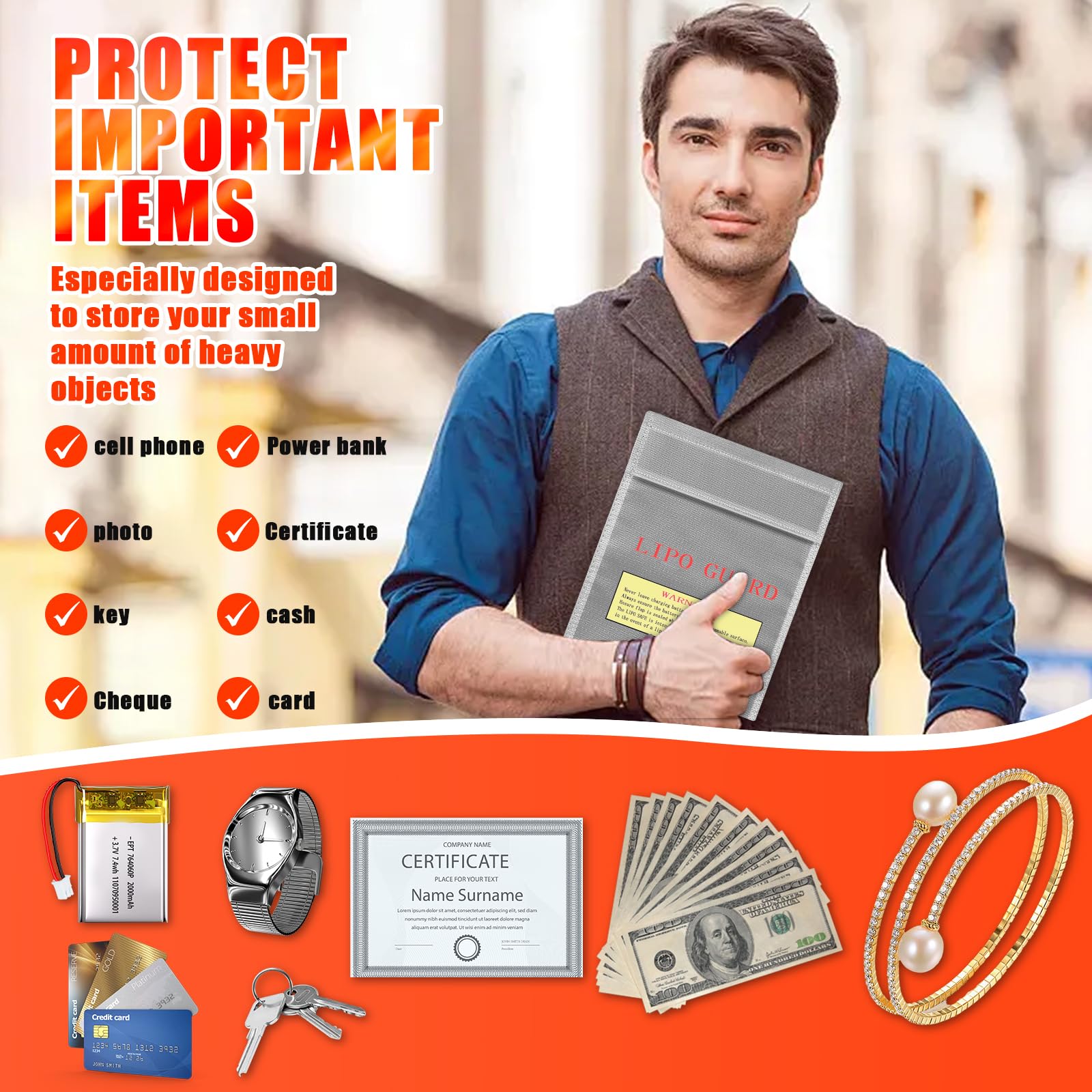 Pavlleen 3 Piezas Bolsa Ignífuga Impermeable, Bolsa de Seguridad Prueba de Explosiones, Bolsa de Almacenamiento para Documentos, Pasaporte, Dinero Efectivo, Archivos Bancarios, Joyería y Tarjetas