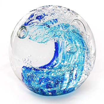 Amazon | KANGMING 手吹きガラス ペーパーウェイト 海の波の彫刻