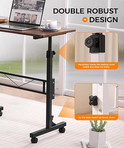 Vista 11 de Escritorio de pie de altura ajustable, escritorios móviles de pie con ruedas, escritorio pequeño para computadora, escritorio portátil para laptop
