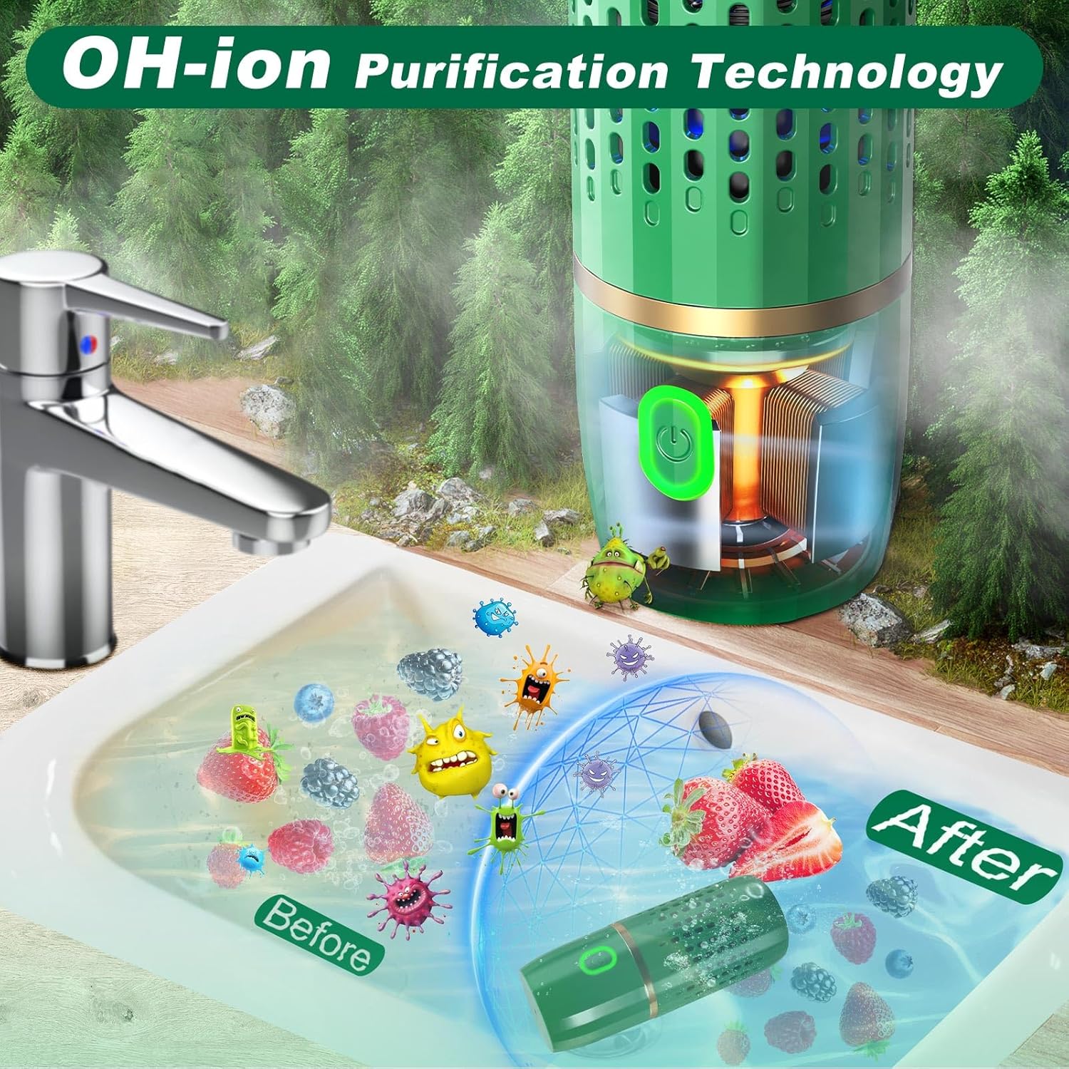 Seven-first Fruit and Vegetable Washing Machine, Cleaner Device in Water,Portable Device,Fruit Purifier for with OH-ion Purification Technology Deeply Cleans Fruit,Vegetable,Rice,Tableware