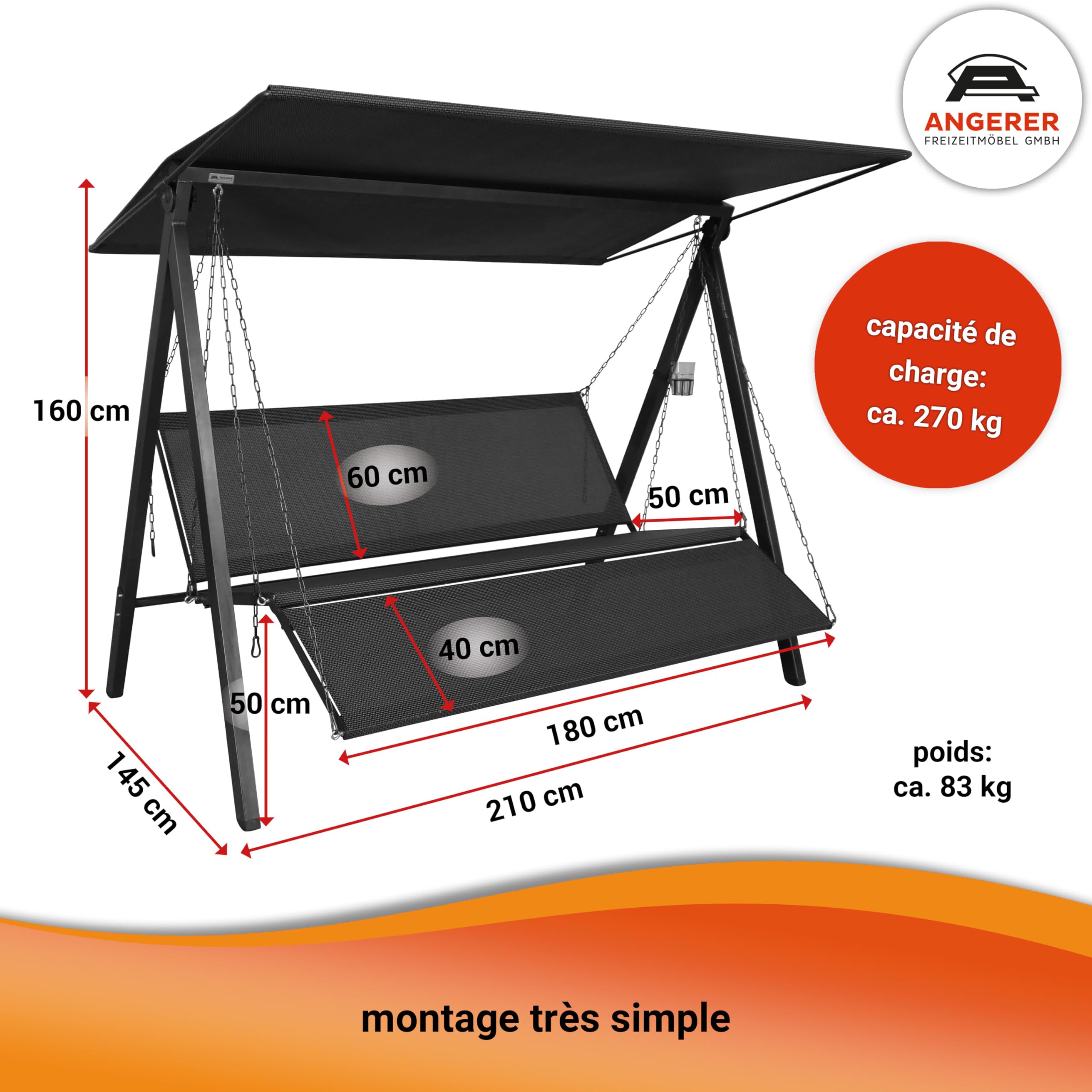 Angerer Balancelle de Jardin Lounge Smart, 3 Places, Structure en Acier Galvanisé, Tissu Textilène, avec Toit Pare-Soleil, Coussins Lavables, Fabriqué en Allemagne (Vert Clair)