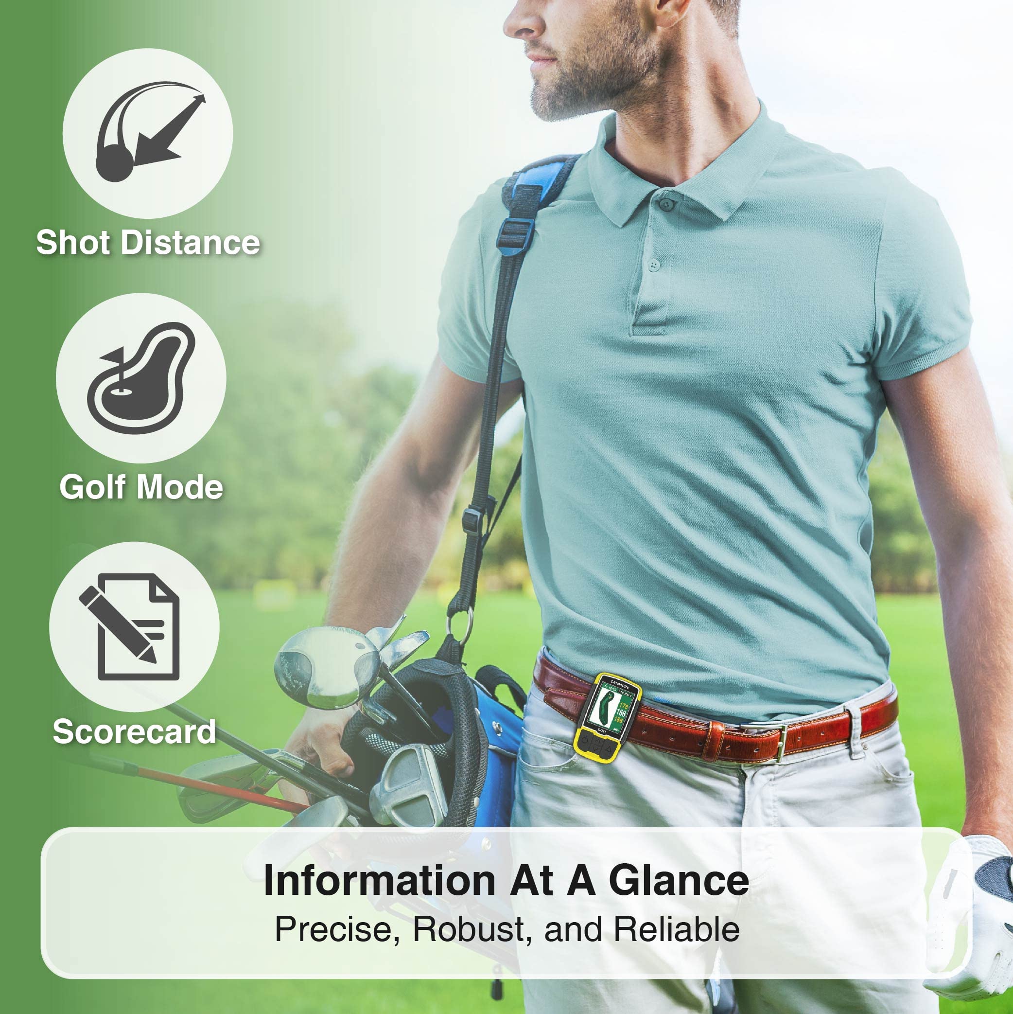 GPS da golf CANMORE HG200 Plus e custodia - Colori facili da leggere - Mappa precaricata di 41.000 campi da golf in tutto il mondo, forme di green e fairway - Resistente all'acqua