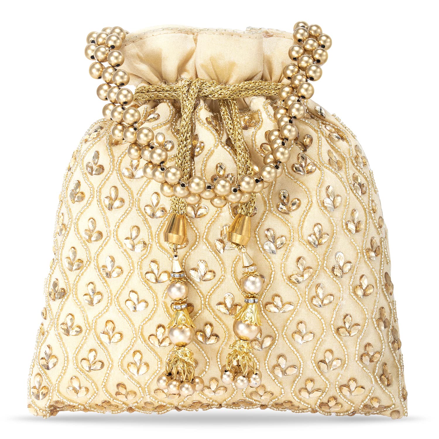 Peora Cream Potli Bags for Women Girls Evening Bag Wristlet Ethnic Bridal Purse with Drawstring (B09M8GFMKX) Amazon Price History, Amazon Price Tracker