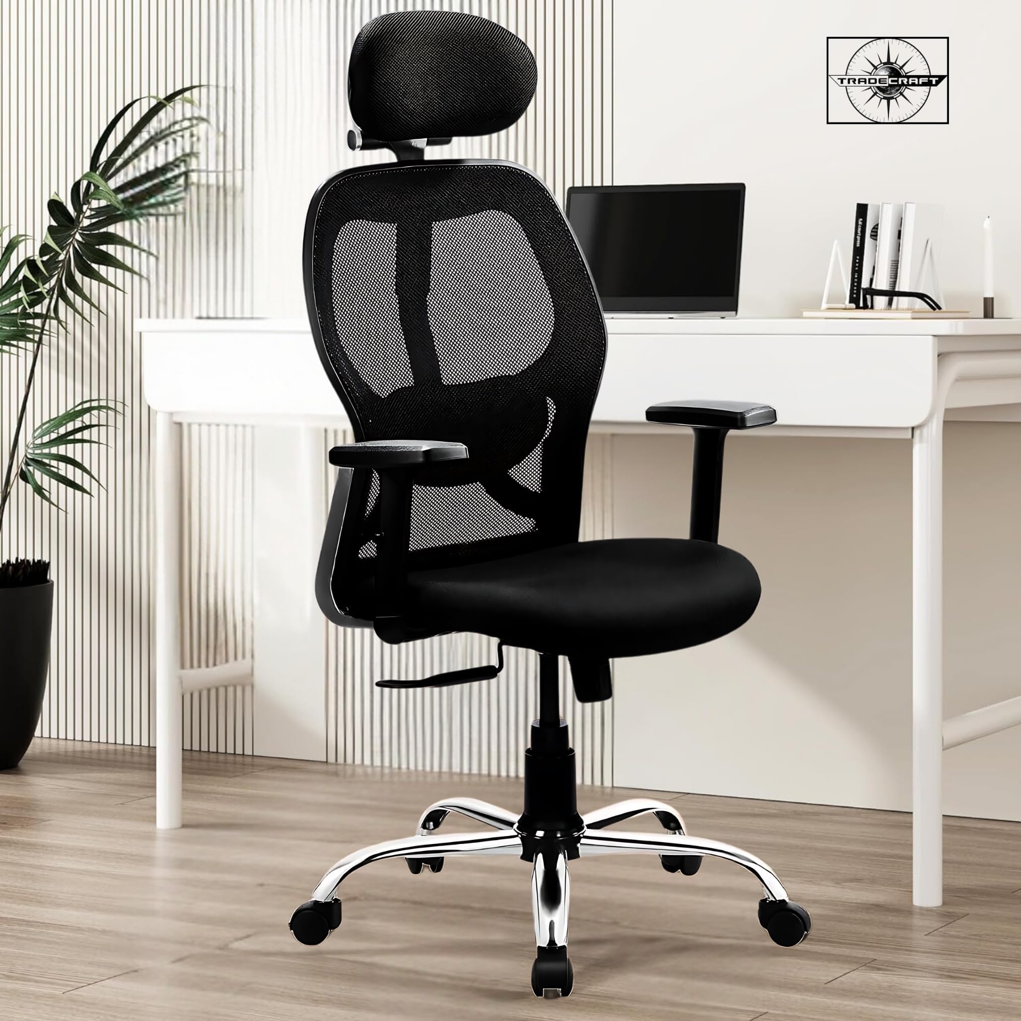 Trade Craft Metal Executive Ergonomic Office Chair Height Adjustable Seat, Push Back Tilt Feature Study Chairs- Black