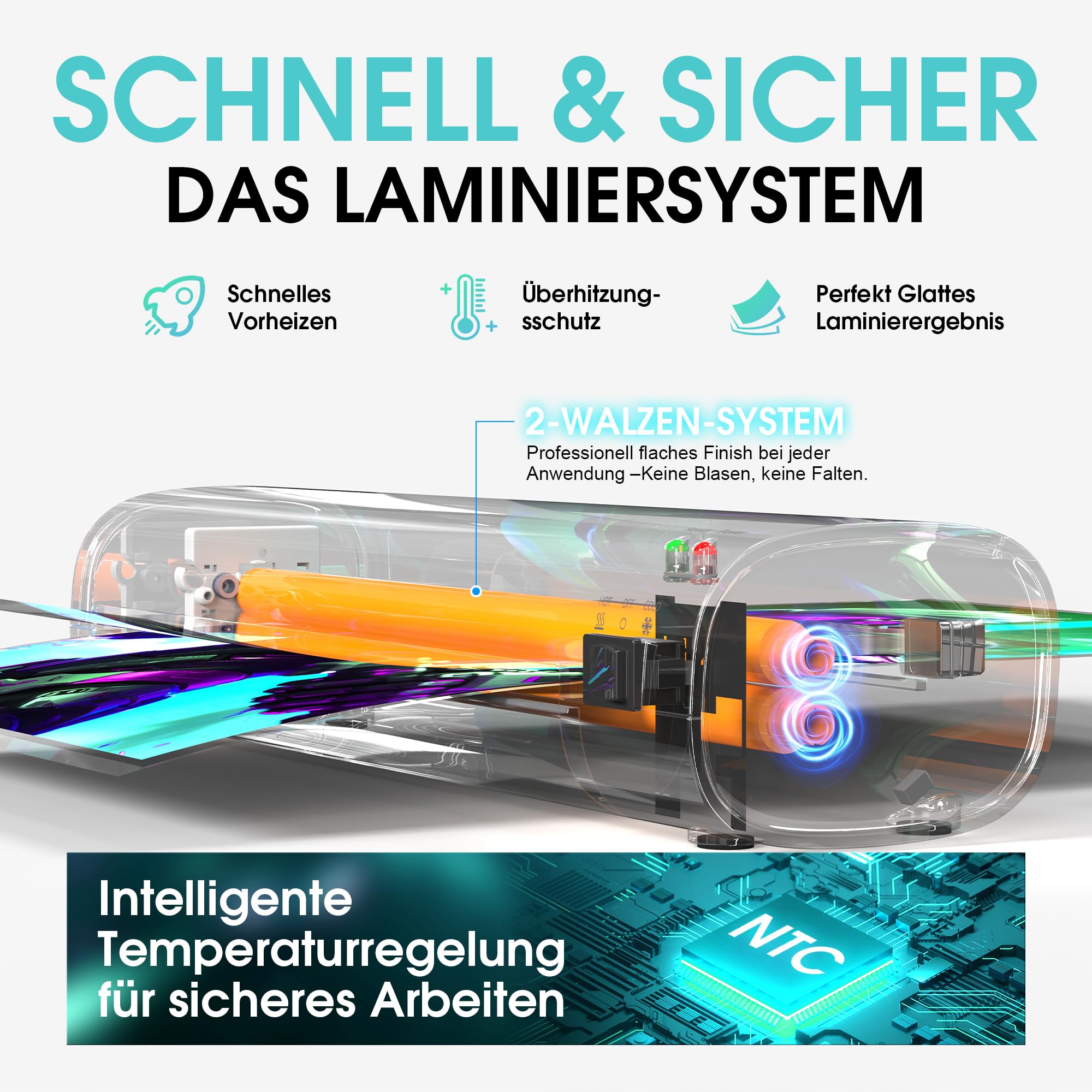 A4 Laminiergerät 4-in-1 Heiß+Kalt mit ABS-Stopp