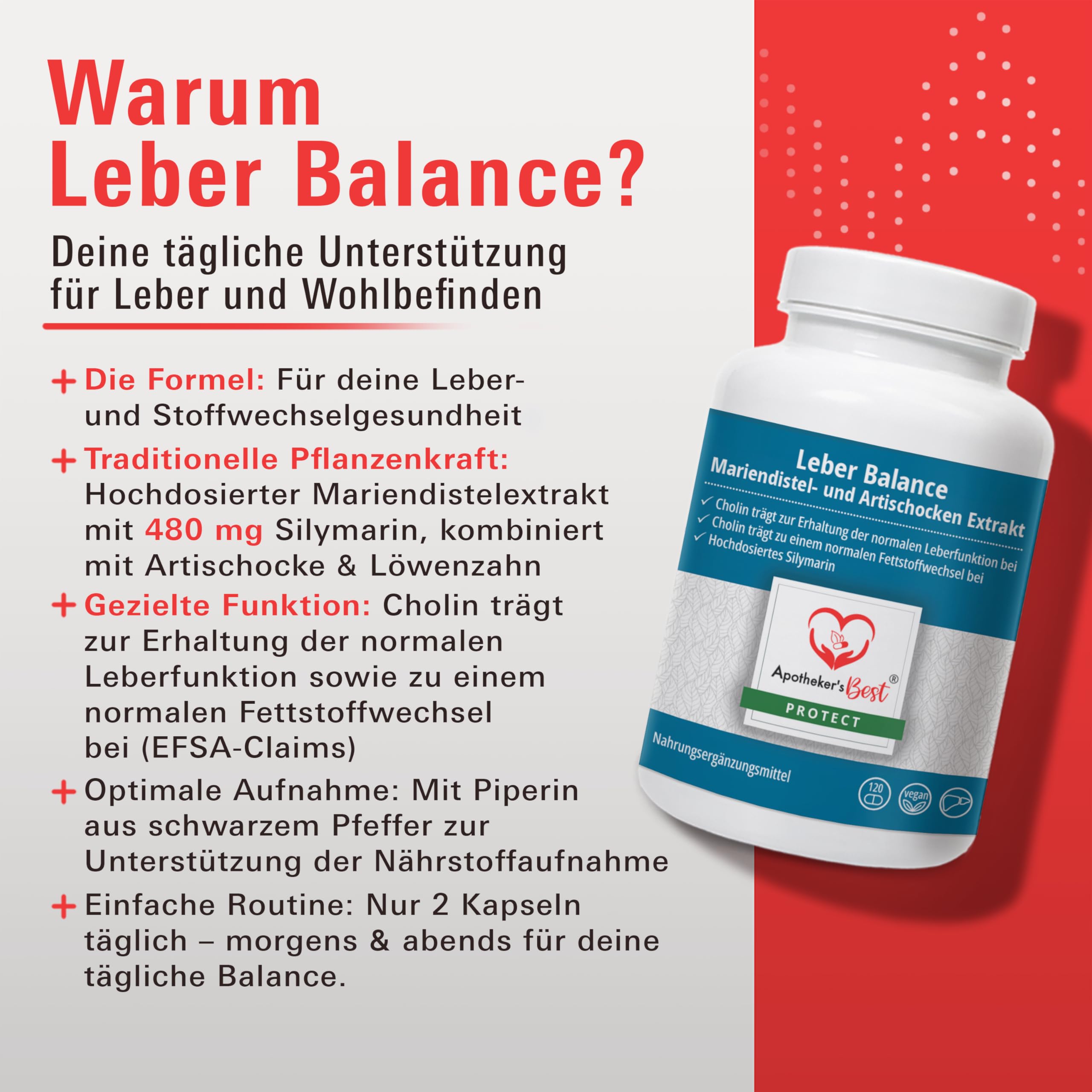 Apotheker’s Best Mariendistel Leber Komplex Kapseln hochdosiert – 5-in-1 Leber Kur mit Artischocke, Löwenzahn, Cholin und Piperin – 120 Kapseln vegan – 80% Silymarin, laborgeprüft in Germany