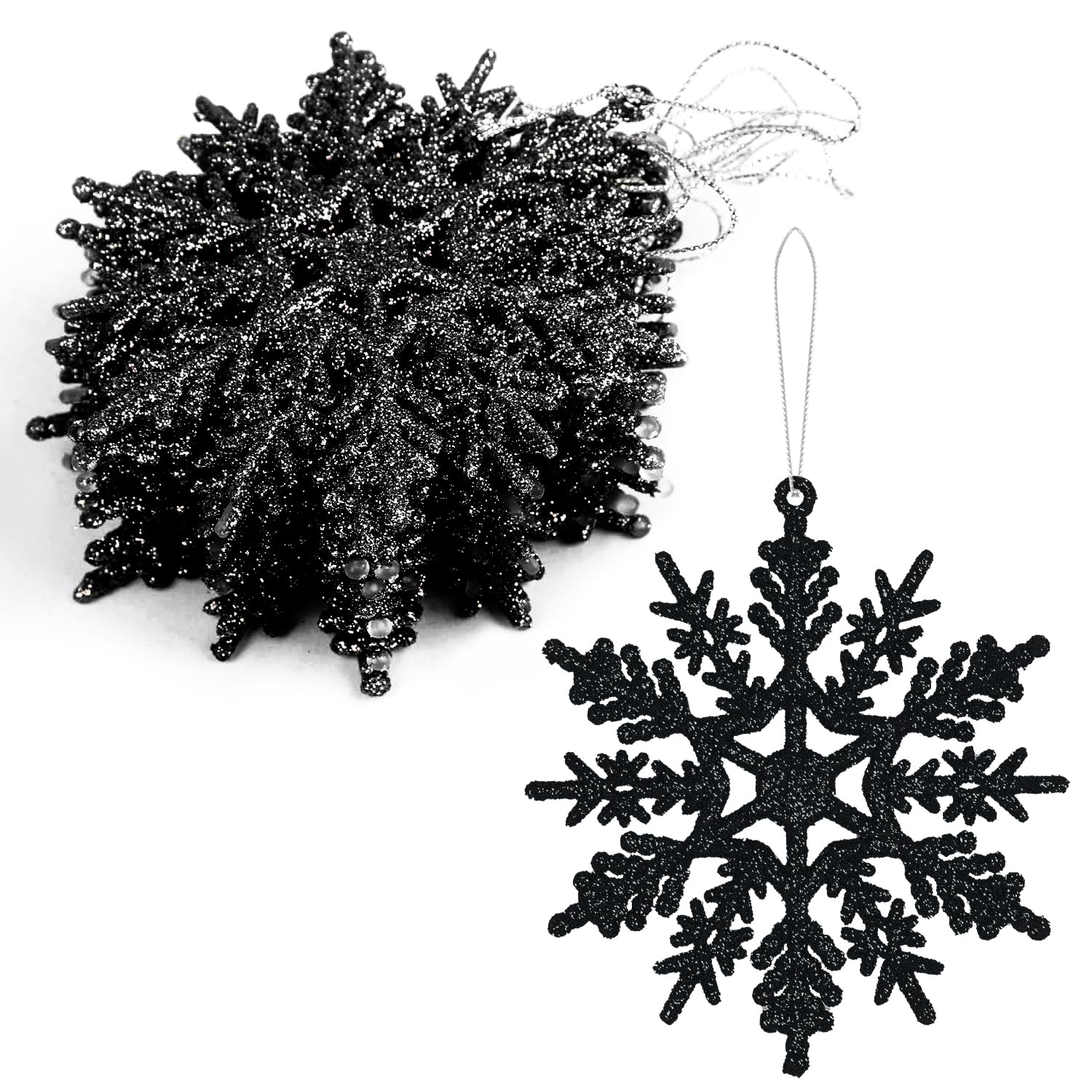 Veylin Black Christmas Tree Decorations, 12Pcs Snowflake Ornaments Hanging Decorations