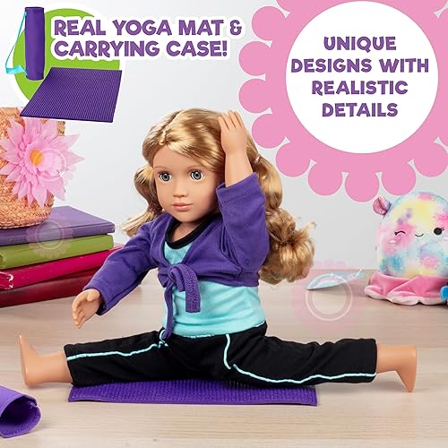 Miniatura 5 de Traje de yoga de 5 piezas, ropa y accesorios de muñeca de 18 pulgadas compatibles con muñeca American Girl, juego de fitness de pilates incluye