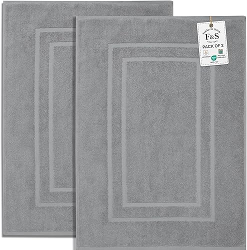 Feather & Stitch - 2 tapetes de baño tipo toalla (30 x 21 pulgadas), tapetes de baño de rizo 100% algodón, tapetes para el suelo de la ducha (no son