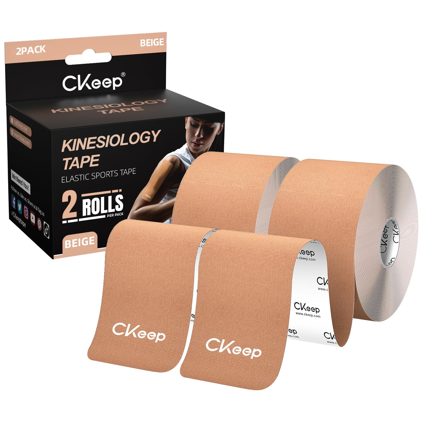 ckeep uncut kinesiology tape2 rolls original cotton elastic premium athletic tapelatex free hypoallergenic 2inch x 16ft beige