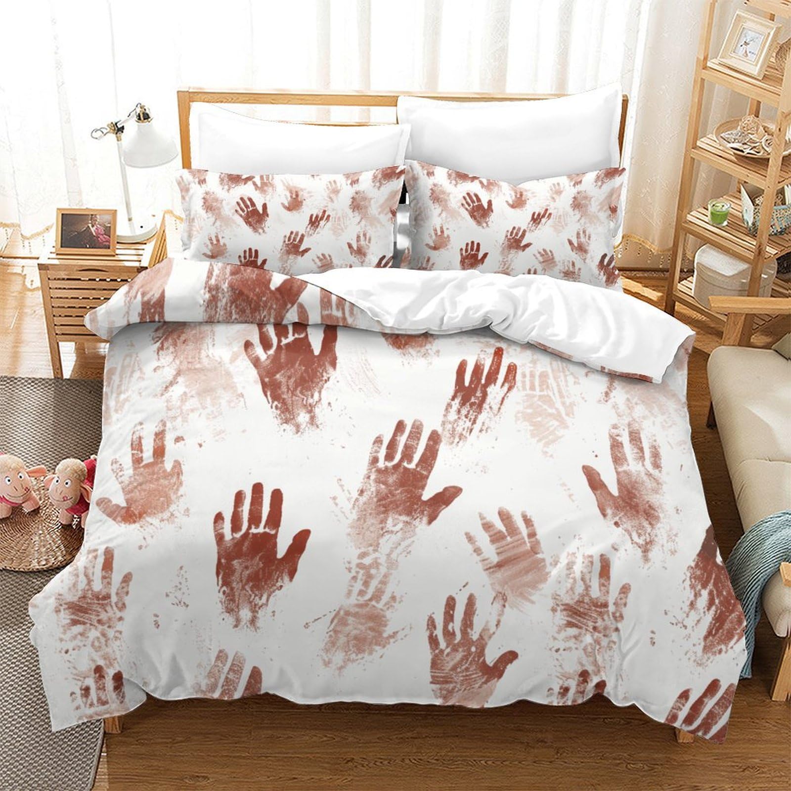 P1S9U7W5Y Artistic Handprint 3D Printed Duvet Cover Set 3pcs Microfiber Bloody Palm Bedding Set King（220x240cm）